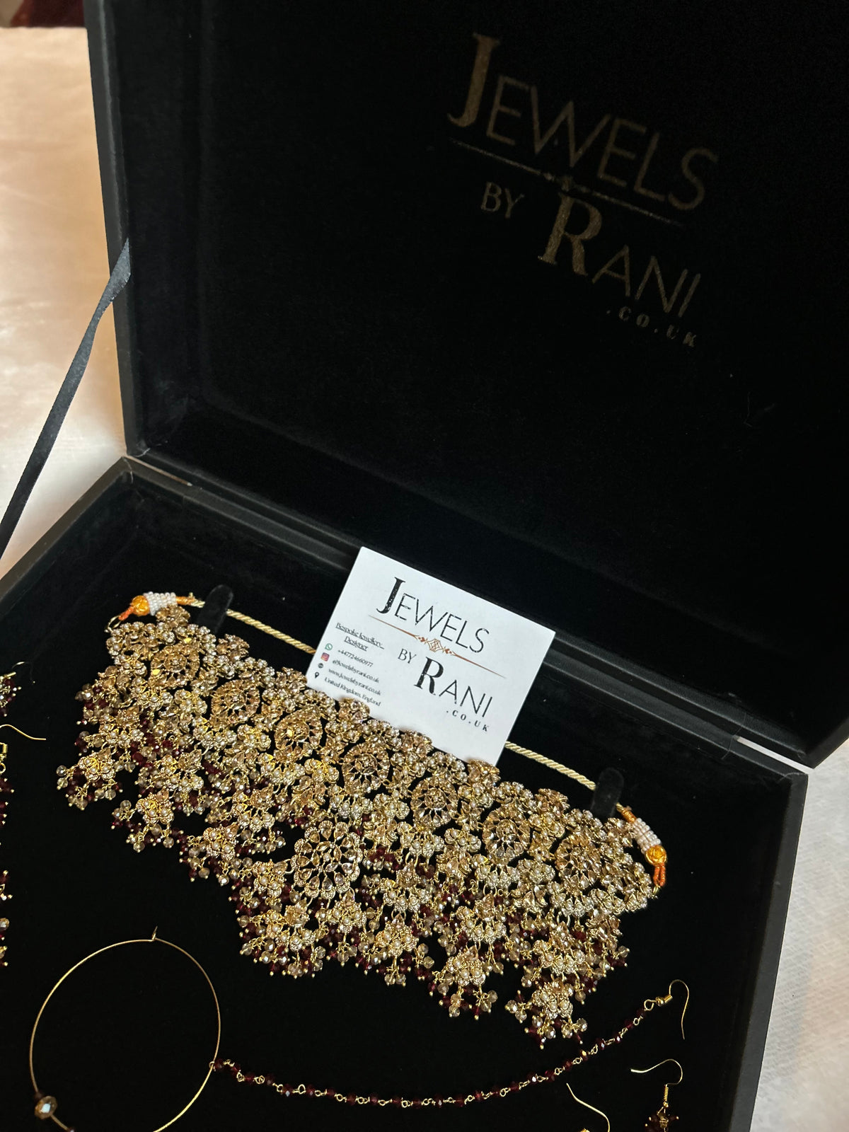 22crt Gold Plated  - Trending Maroon and Gold Choker Bridal Set Style 3862
