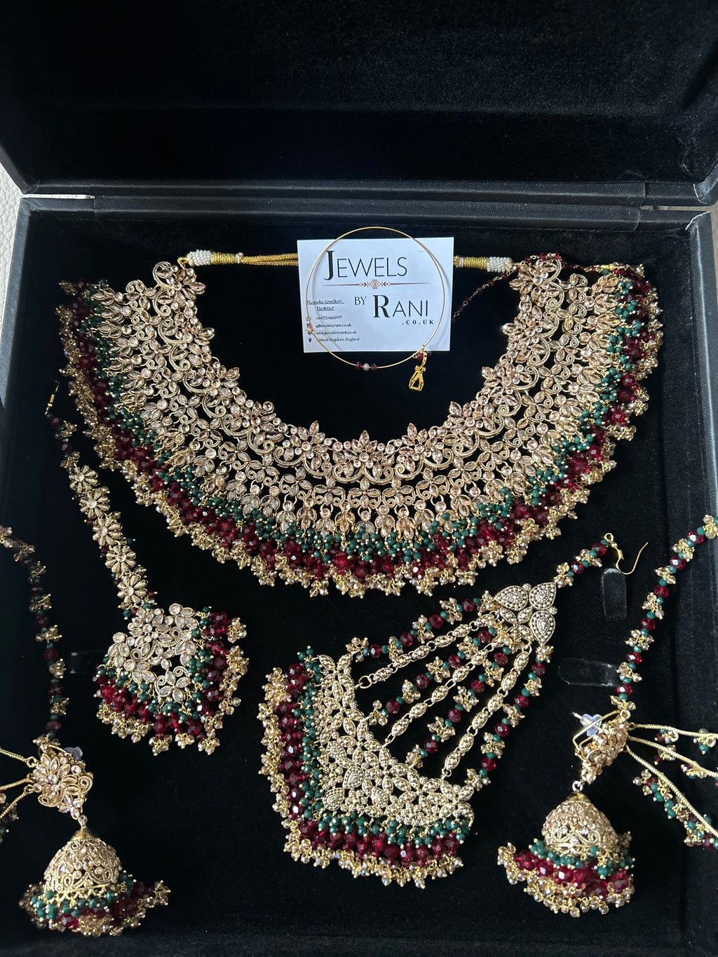 Pre order 6 Weeks - Stunning Detailed Green and Maroon Bridal Jewellery Set Larger Necklace