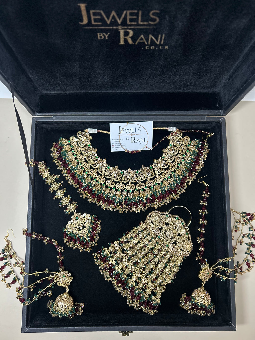 Beautiful Maroon & Green 22 crt Gold Plated Bridal Jewellery Set Style 953