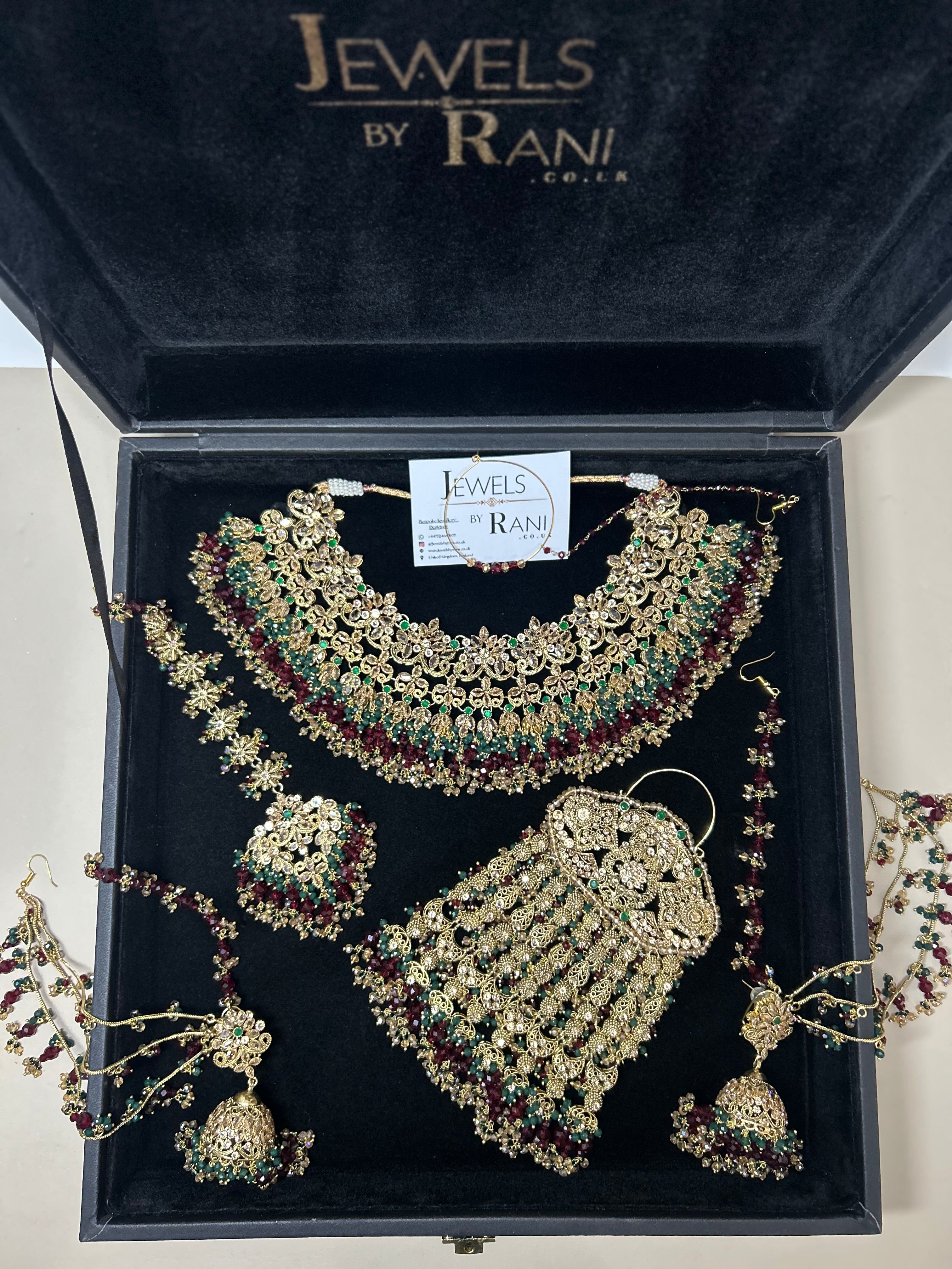 Beautiful Maroon & Green 22 crt Gold Plated Bridal Jewellery Set Style 953