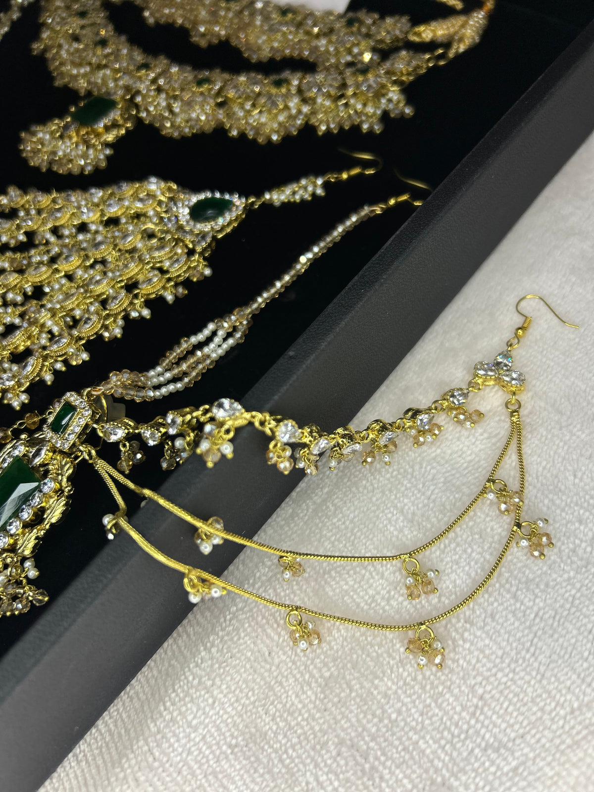 Beautiful Gold,White and Green 22crt Gold Plated Bridal Jewellery Set | Perfect for any occasion -Style 42186