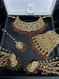 Pre order - 22 crt Gold Plated - Beautiful Maroon and Burnt Orange  Pakistani Bridal Jewellery Set