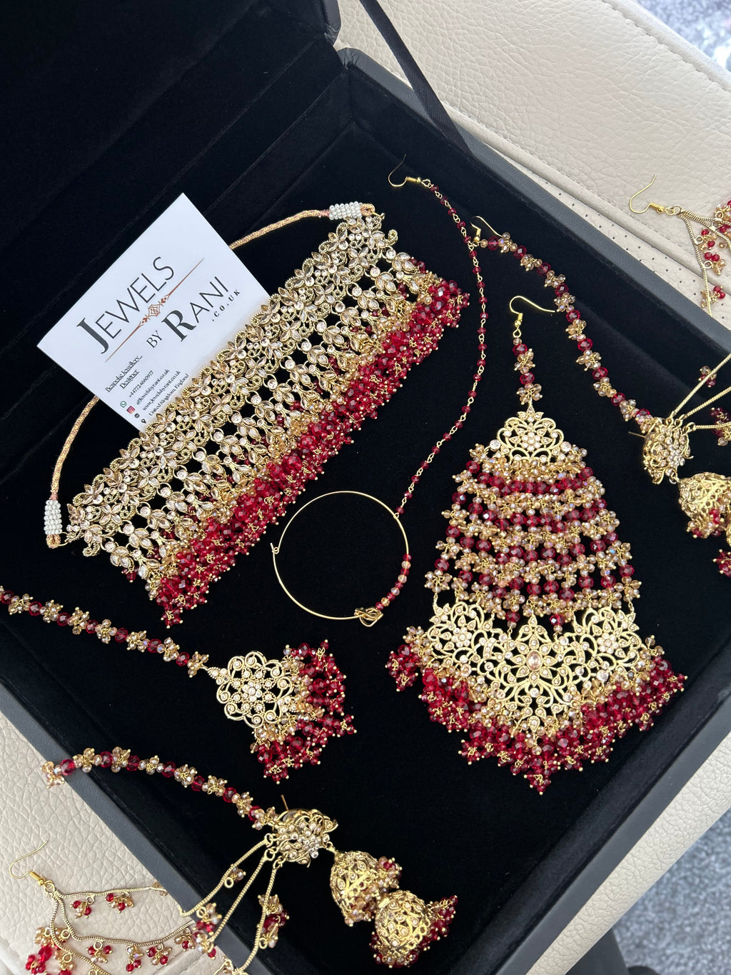 Pre order 6 Weeks - 22crt Gold Plated  - Deep Red and Gold Bridal Choker Set