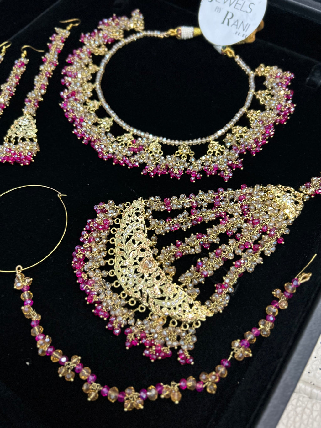 Hot Pink and Gold Kundan Bridal Jewellery Set 22crt Gold Plated