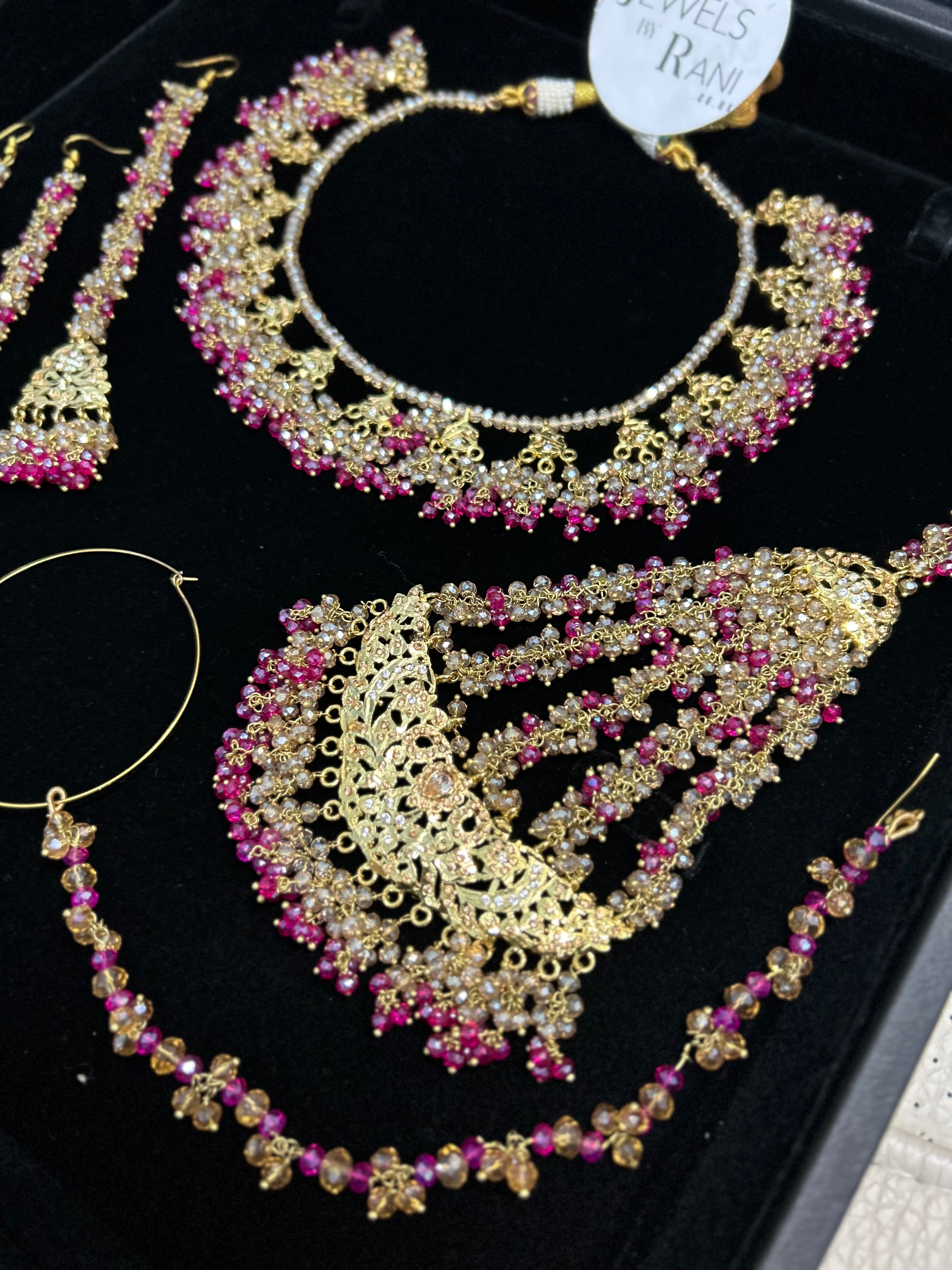 Hot Pink and Gold Kundan Bridal Jewellery Set 22crt Gold Plated