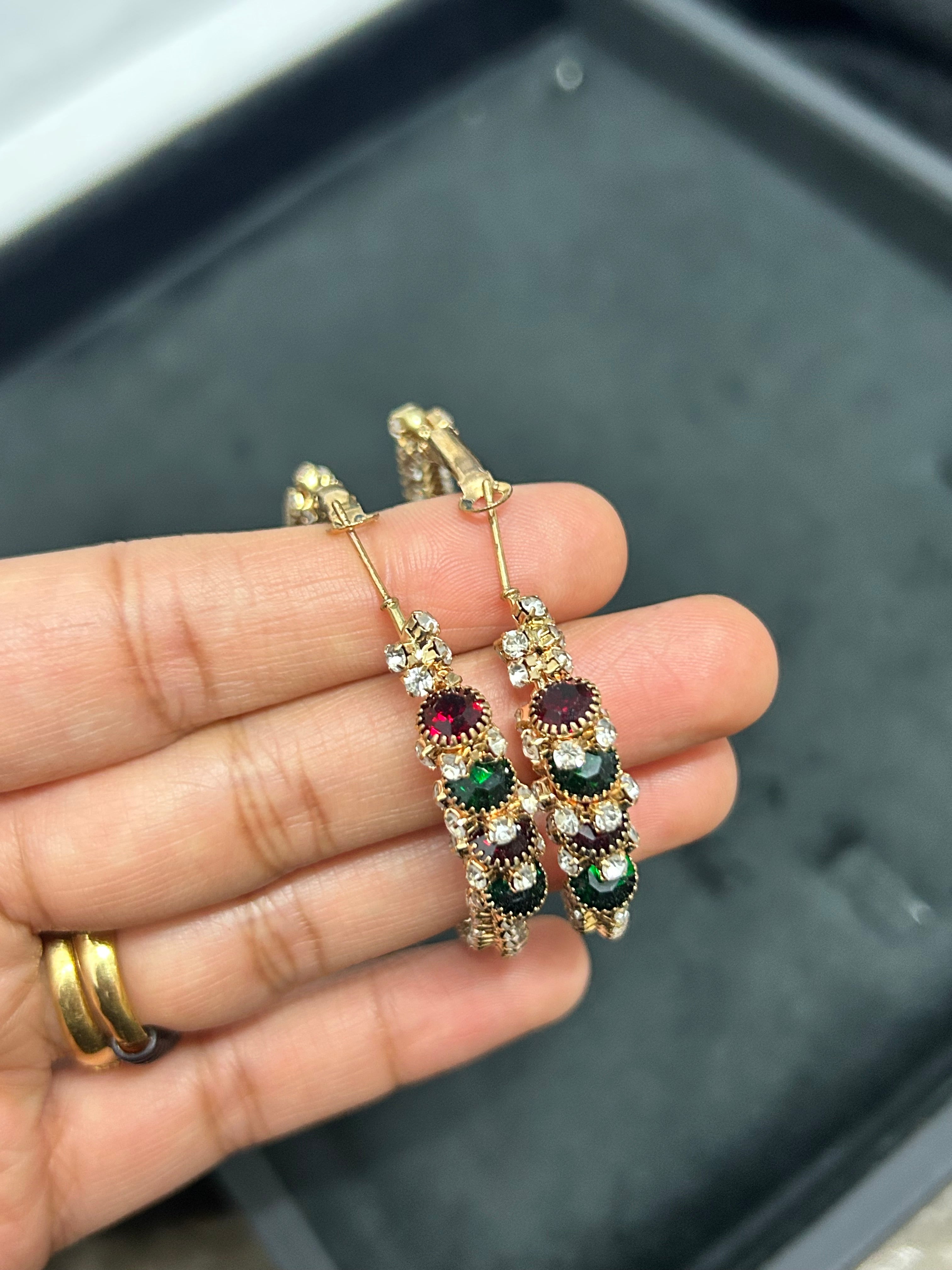 Green and Red Hoop Earrings