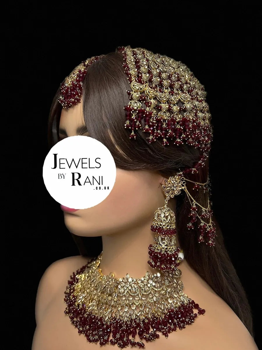 Stunning, Trending Maroon Full Bridal Jewellery Set/ Style 85 - Jewelsbyrani