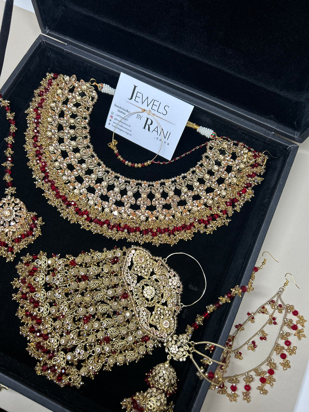 PRE ORDER: 6 Week Making time- Beautiful Deep Red & Gold 22 crt Gold Plated Bridal Jewellery Set