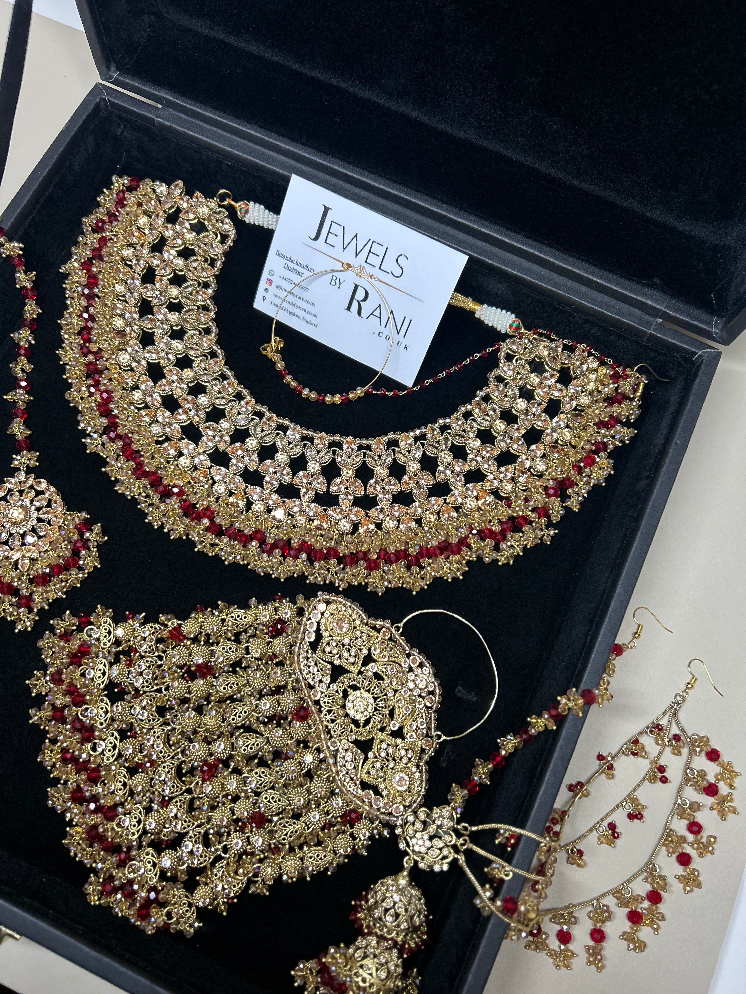 PRE ORDER: 6 Week Making time- Beautiful Deep Red & Gold 22 crt Gold Plated Bridal Jewellery Set