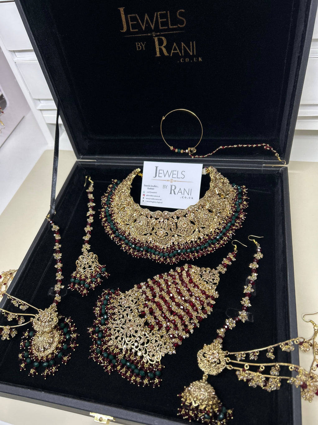 Pre order 6 Weeks - Stunning Green and Maroon Bridal Jewellery Set