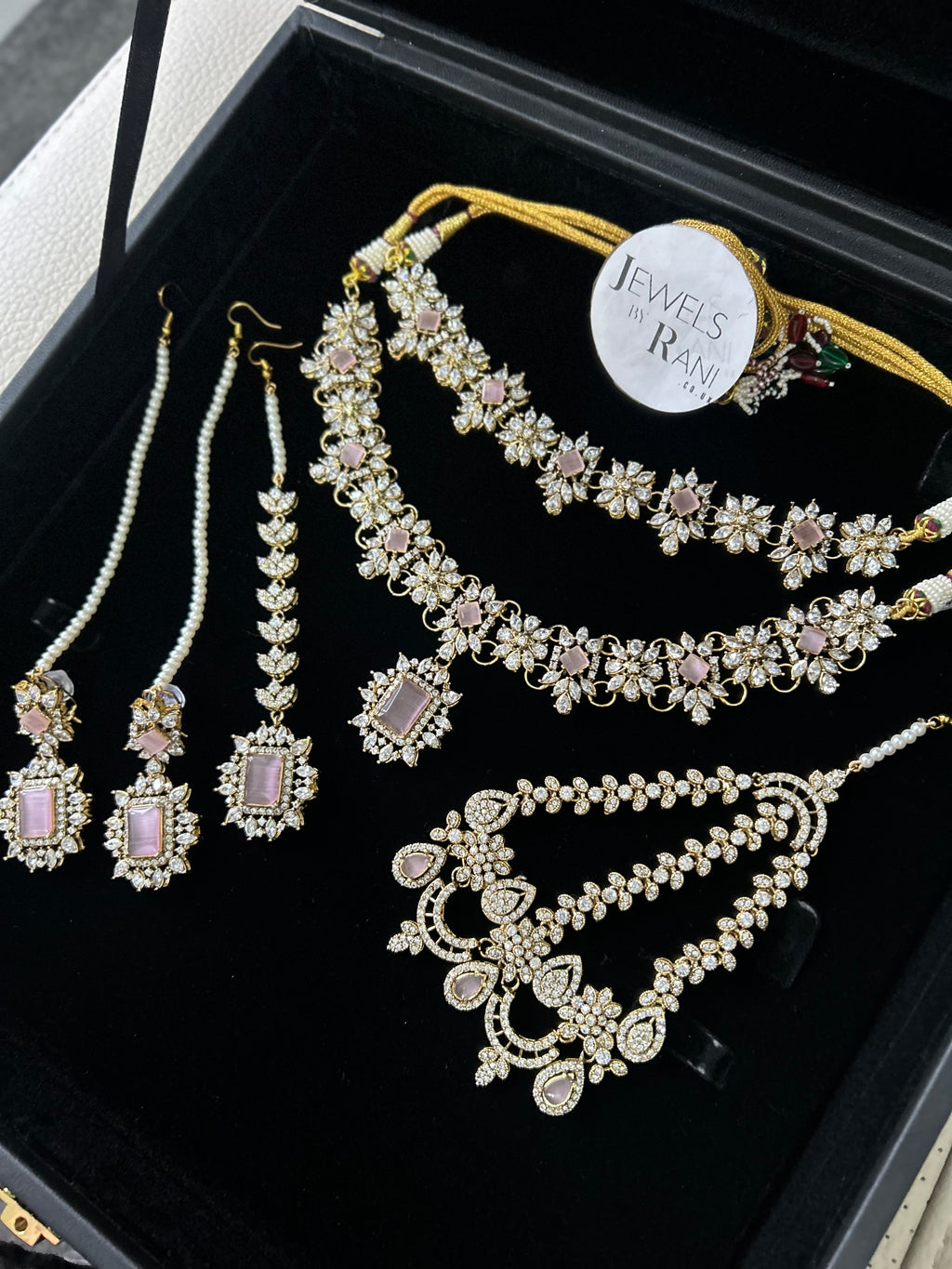 Beautiful Pink Stoned Bridal Jewellery Set Gold Plated