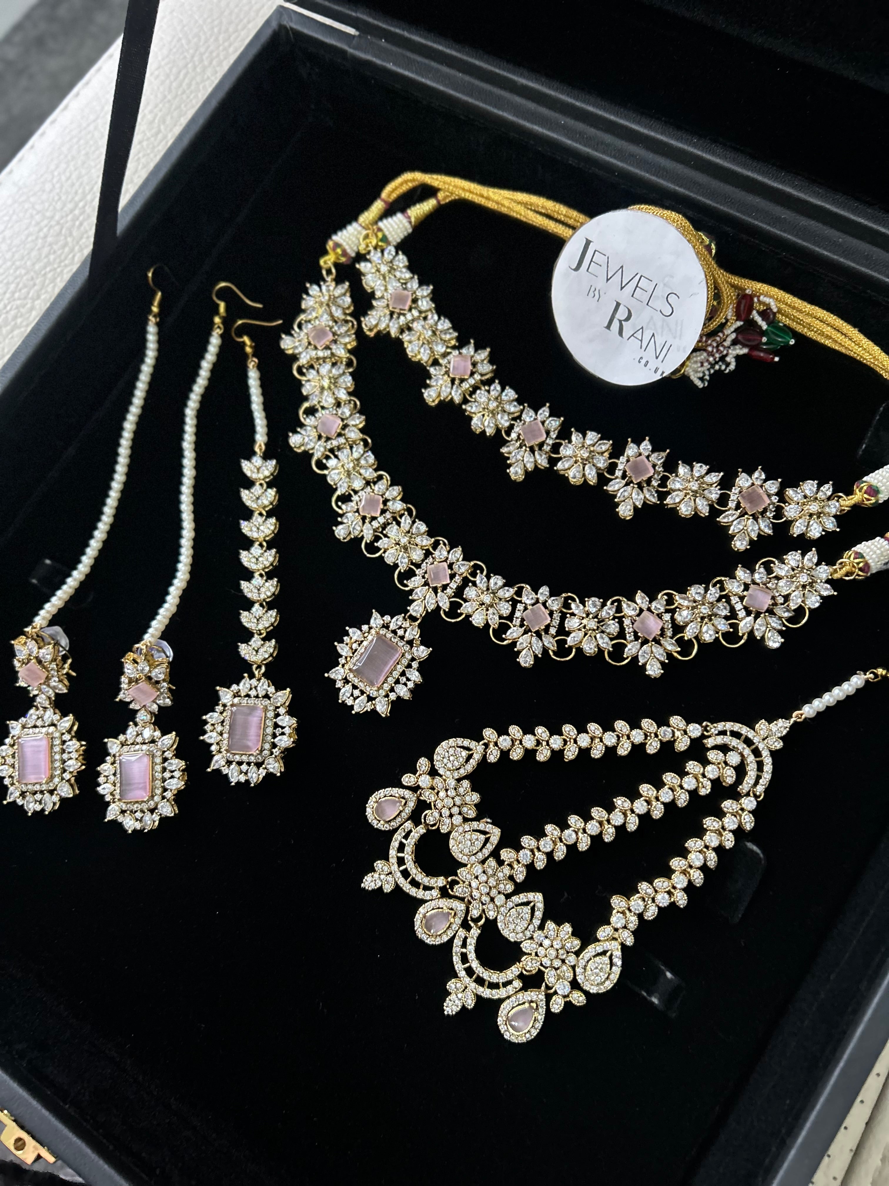 Beautiful Pink Stoned Bridal Jewellery Set Gold Plated