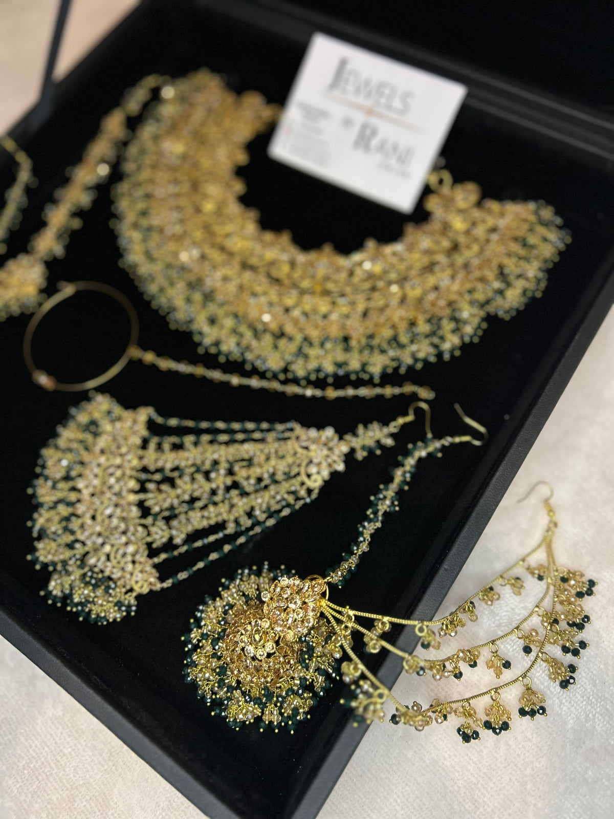 22crt Gold Plated  - Green and Gold Bridal Set Style 4381