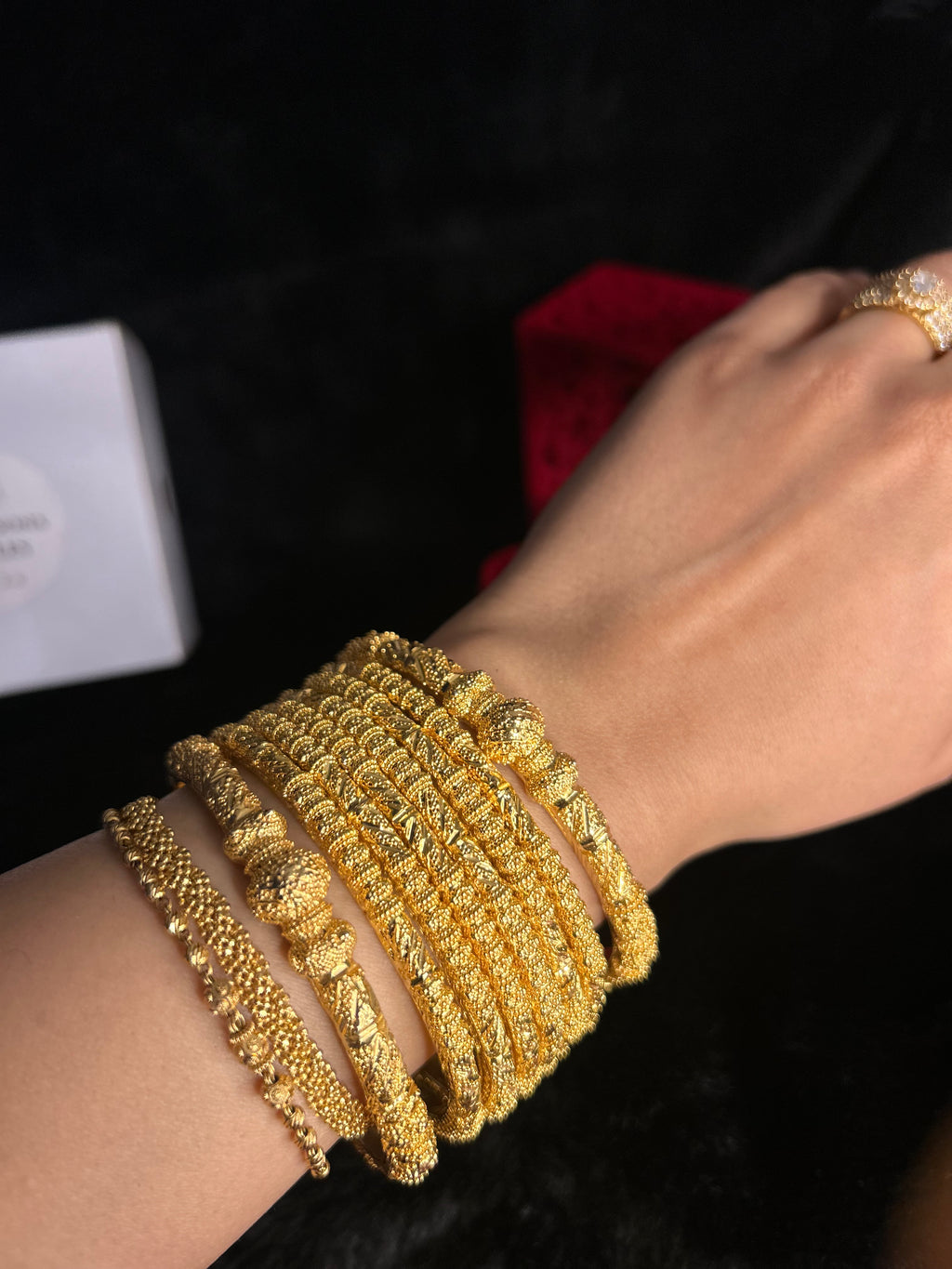 Gold Finish - Noor Bangles - Gold Plated - 6 Bangles & 2 Large Bangles