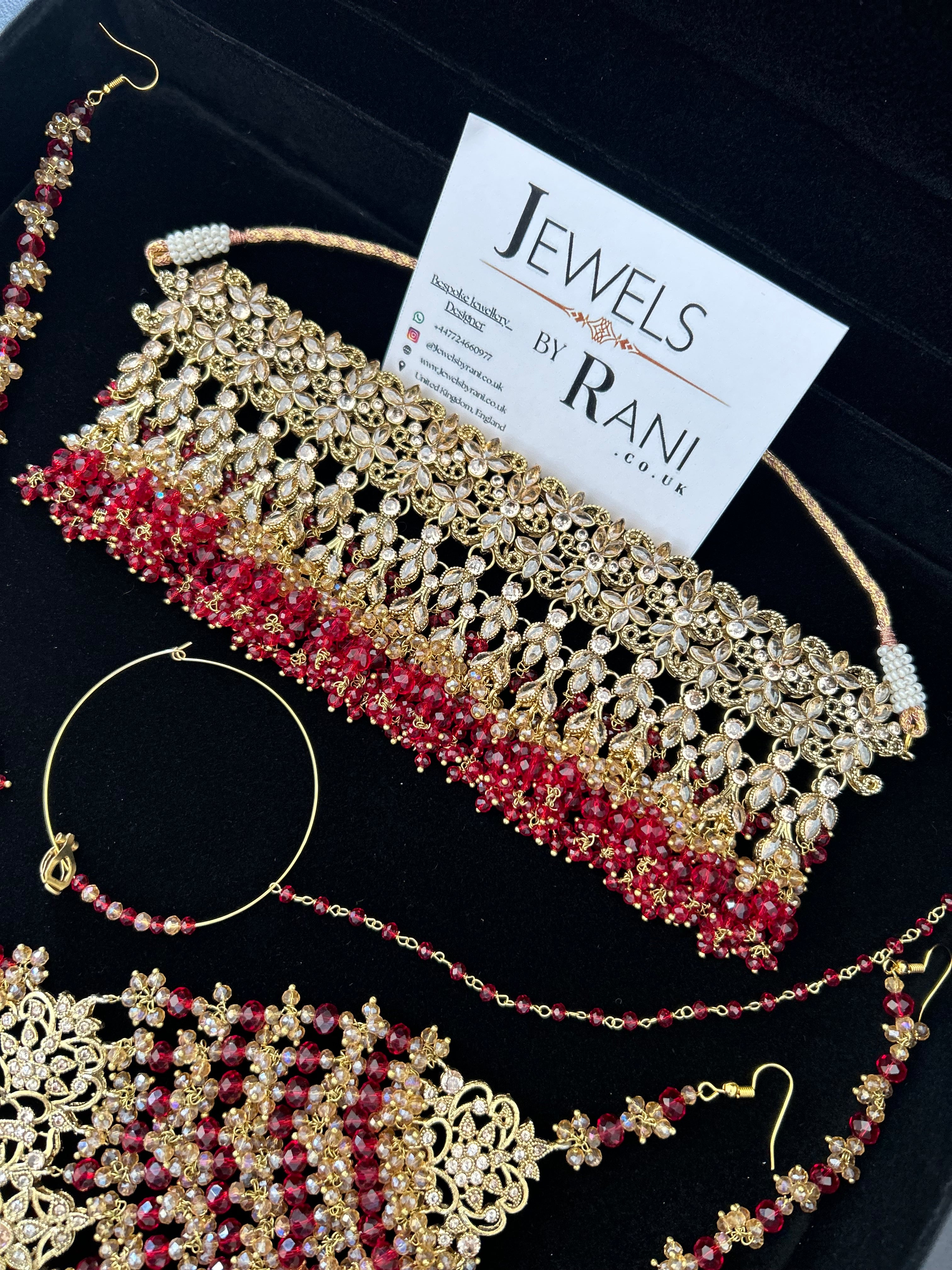 Pre order 6 Weeks - 22crt Gold Plated  - Deep Red and Gold Bridal Choker Set