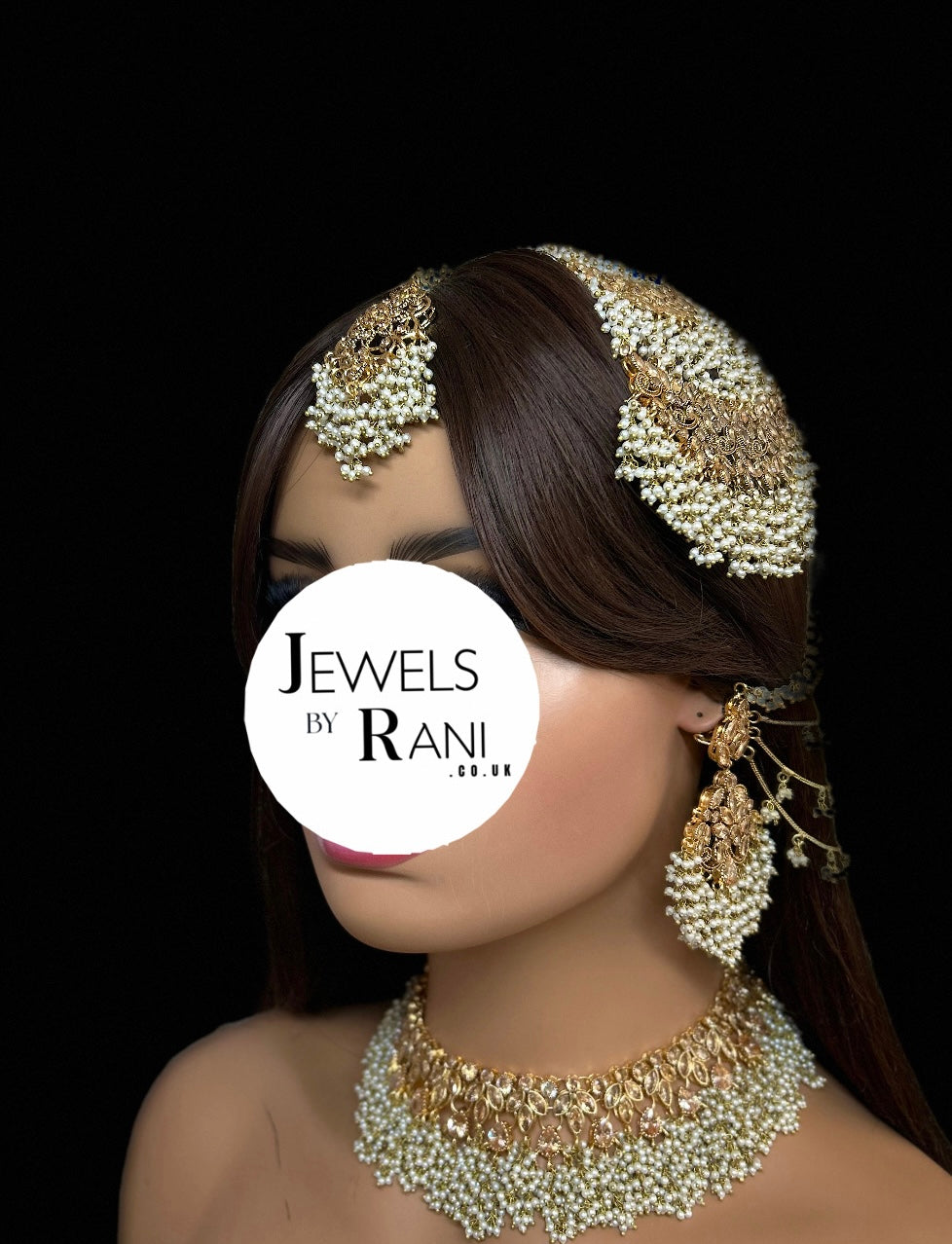 Pearly White & Gold Bridal Jewellery Set Style 429