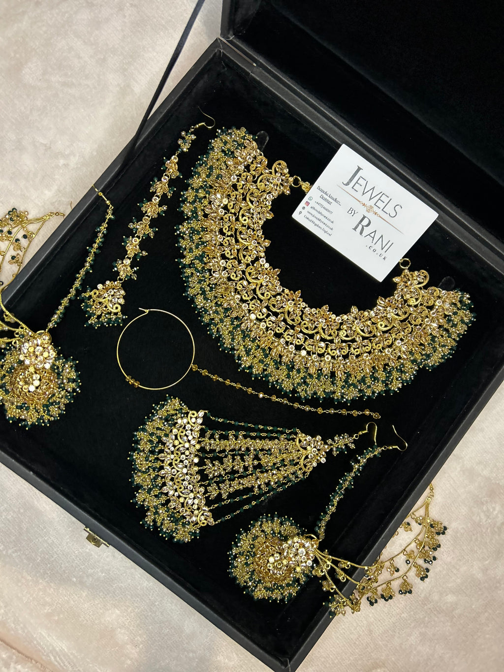 22crt Gold Plated  - Green and Gold Bridal Set Style 4381