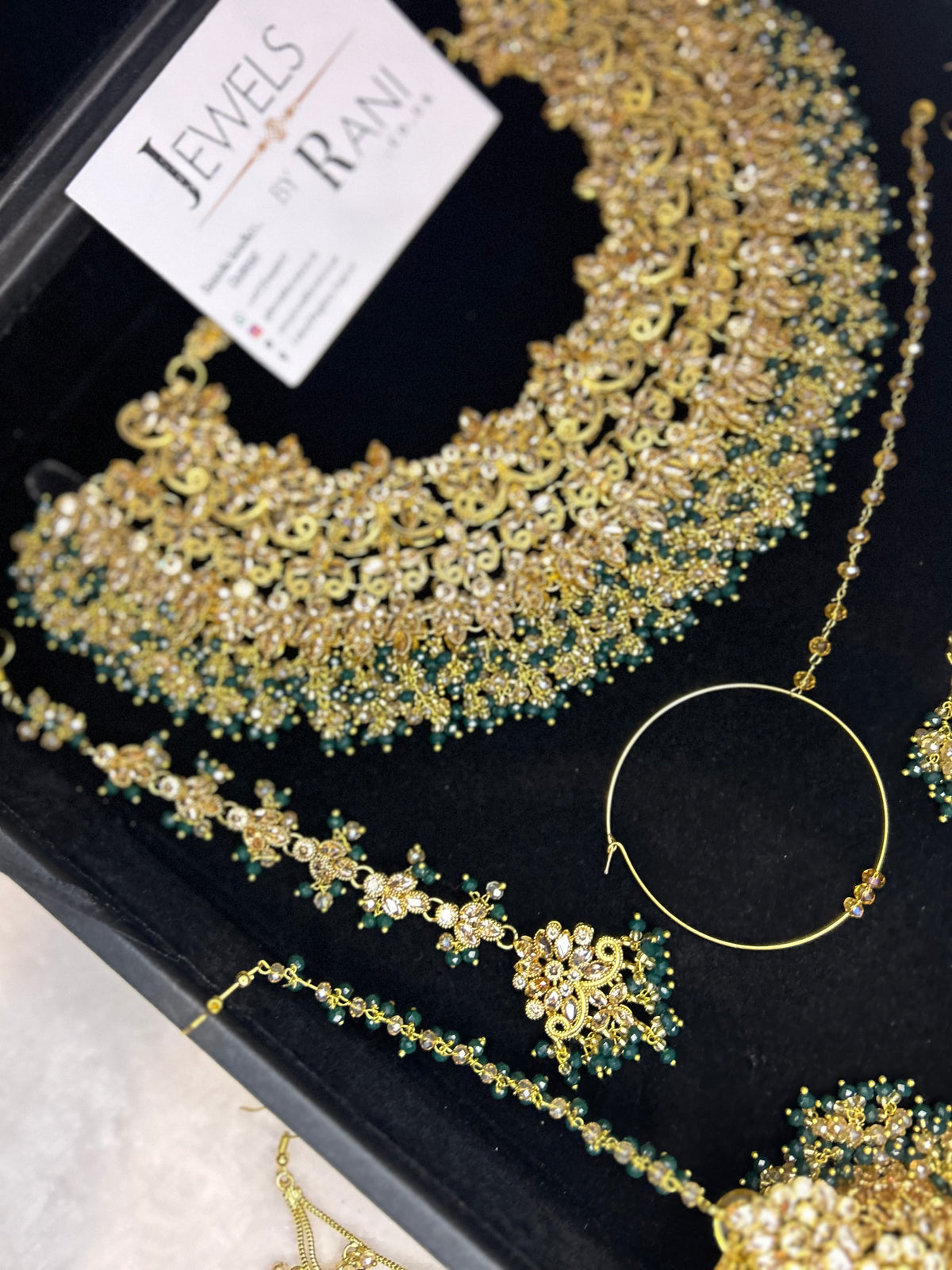 22crt Gold Plated  - Green and Gold Bridal Set Style 4381