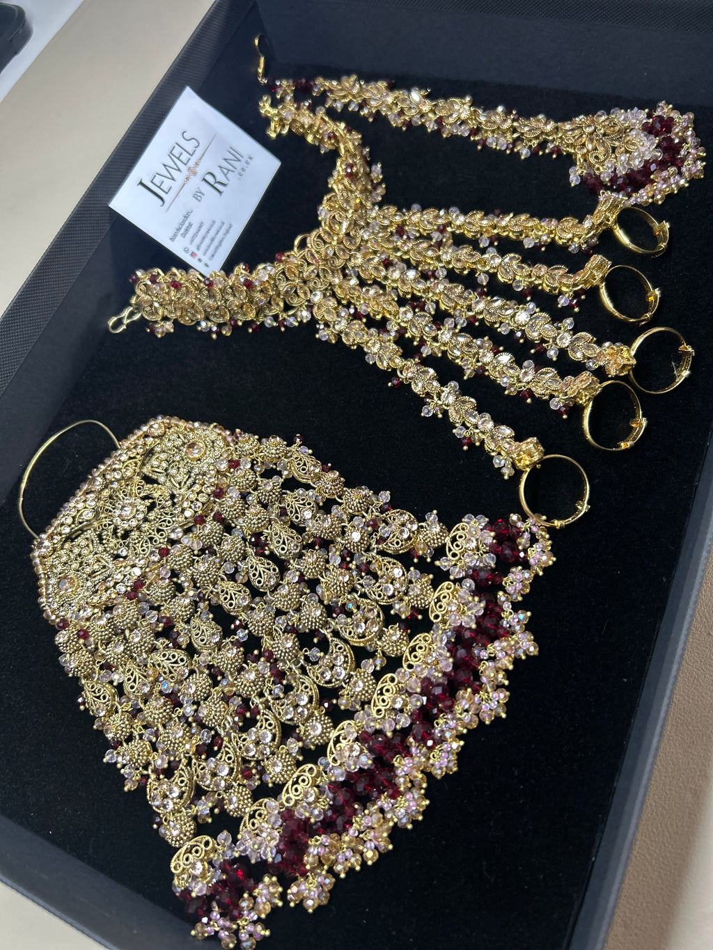 Pre Order 6 Weeks: 22crt Gold Plated Hand Piece, Jhumar & Tikka