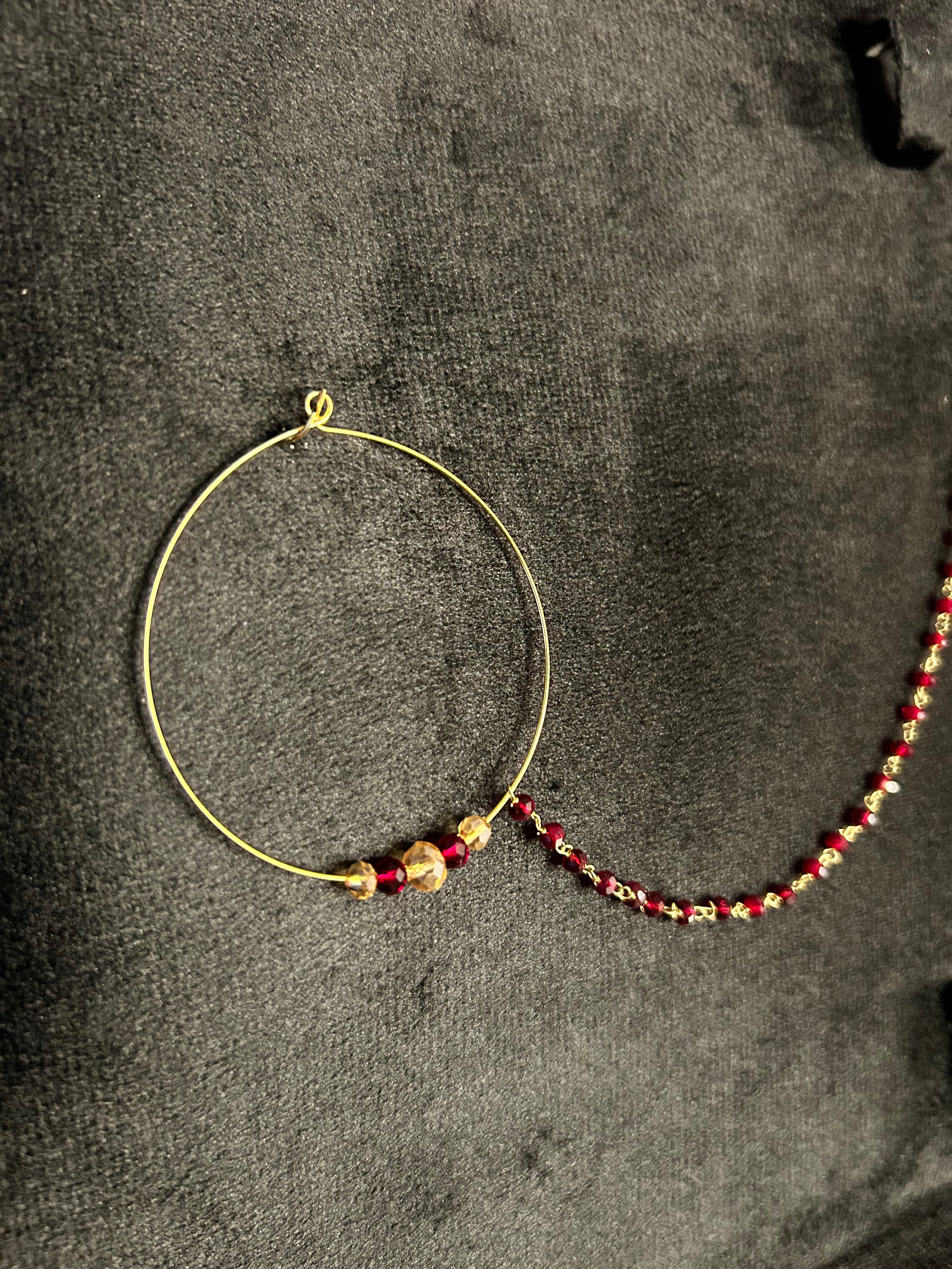 Maroon and Gold Bridal Nose Ring Nathli Nose Hoop | Design 7