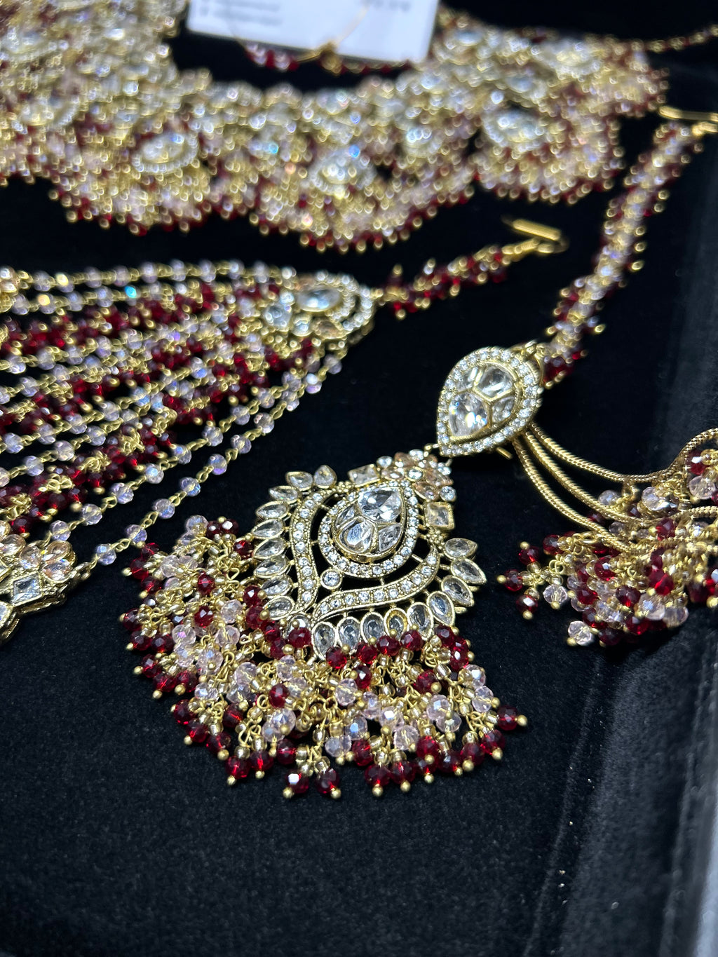 22crt Gold Plated  - Maroon and light Pink Bridal Set Style 4963