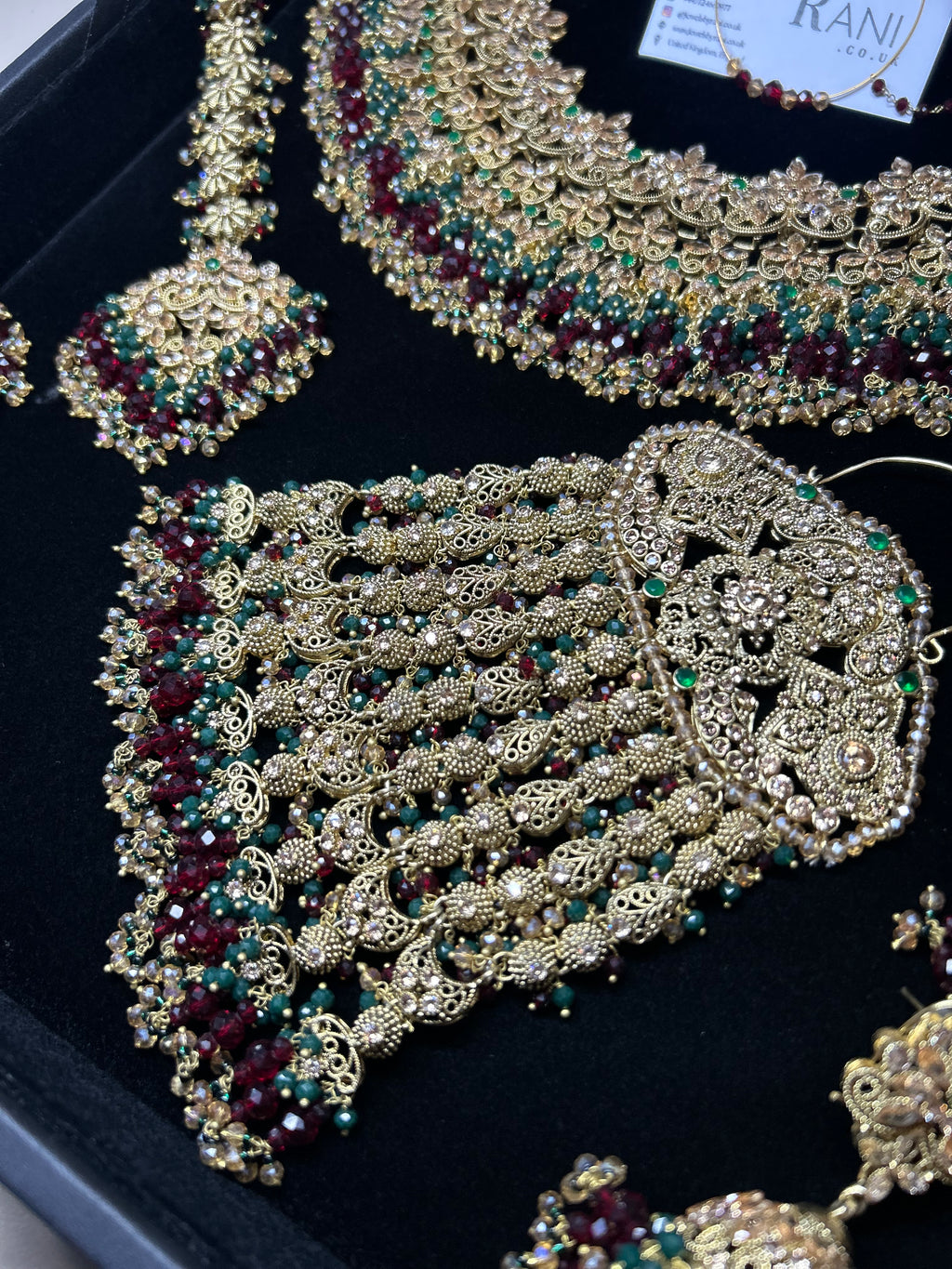 Beautiful Maroon & Green 22 crt Gold Plated Bridal Jewellery Set Style 953