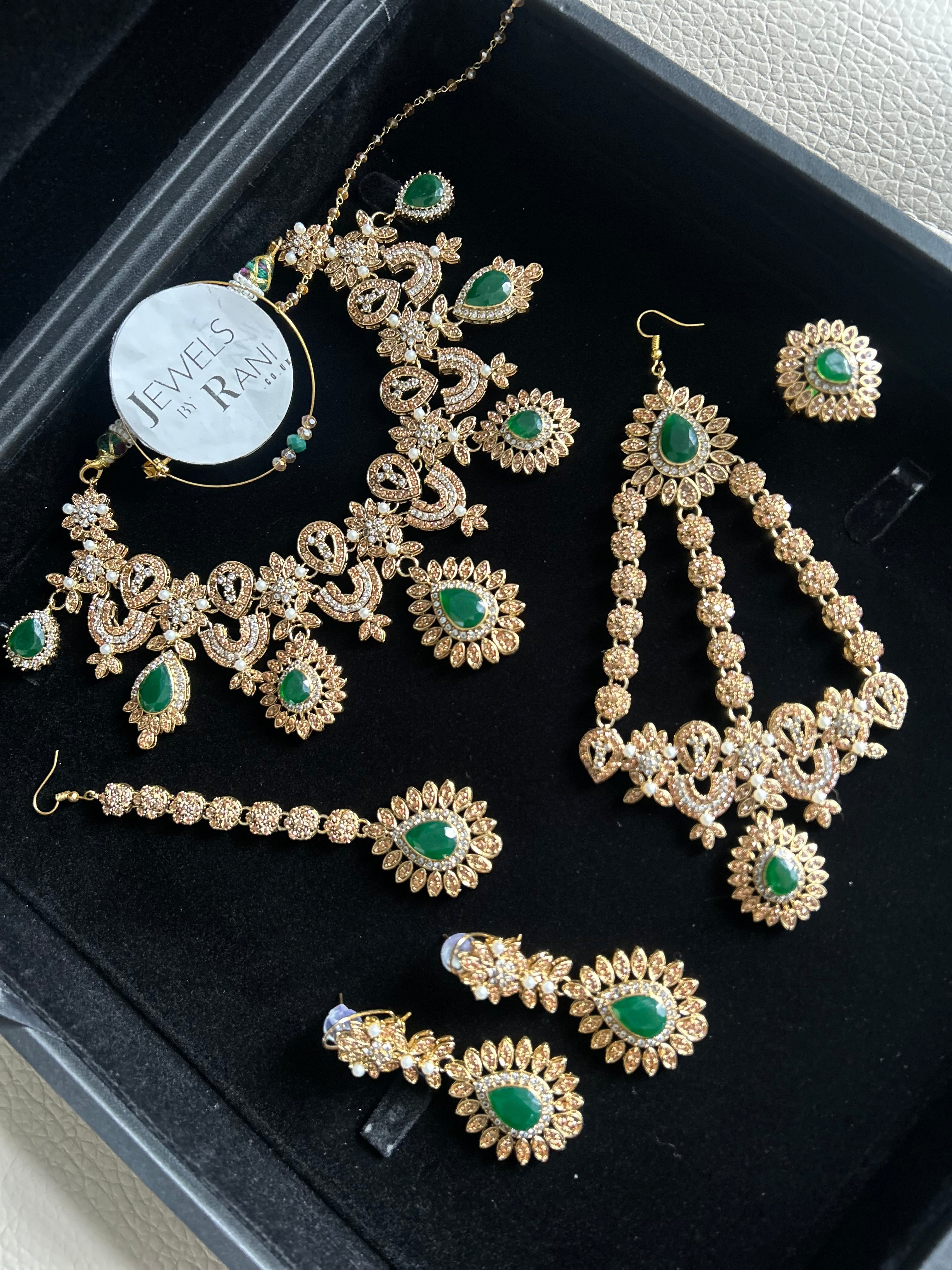 Pre Order- 24crt Gold Plated - Stunning Emerald Green Statement Set