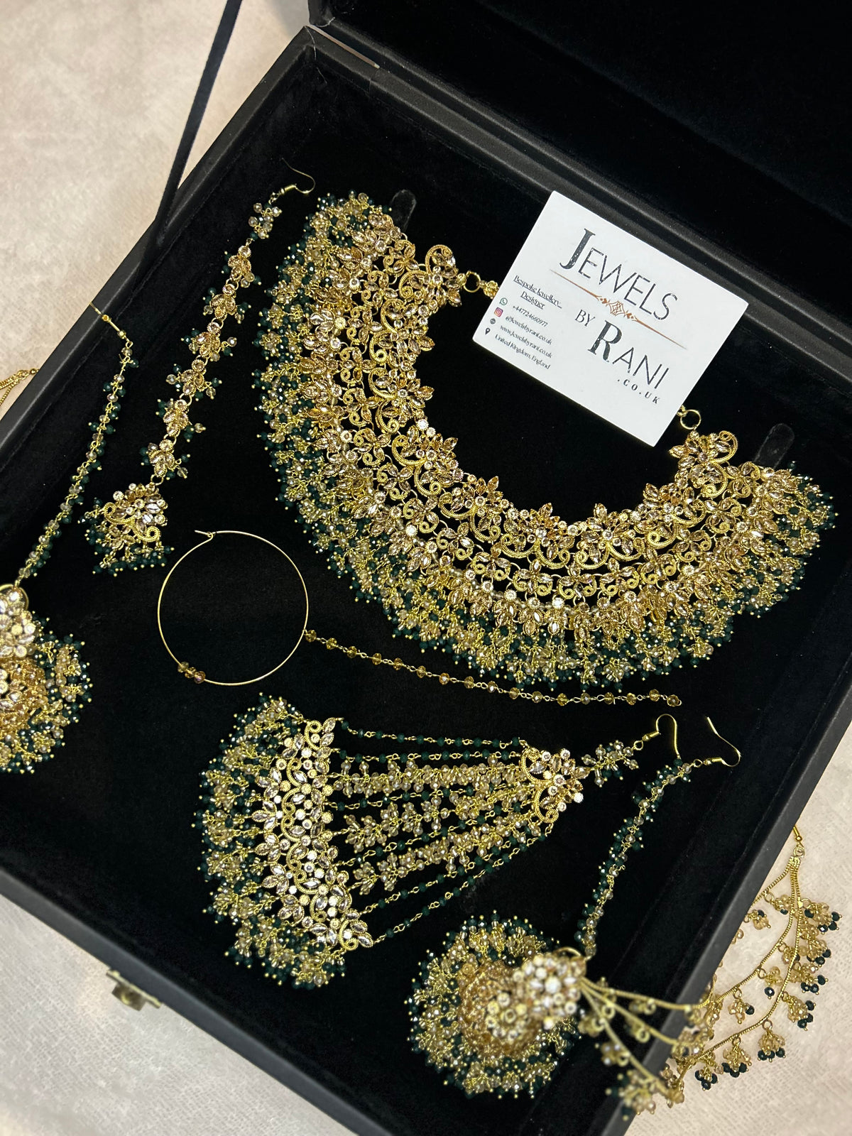 22crt Gold Plated  - Green and Gold Bridal Set Style 4381