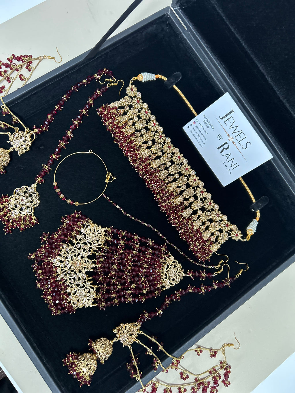Beautiful Maroon Pakistani Choker Full Bridal Jewellery Set/ Style 7253