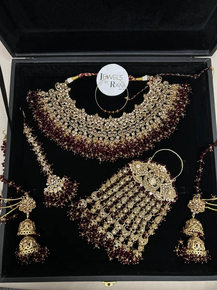 Stunning, Trending Maroon Full Bridal Jewellery Set/ Style 85 - Jewelsbyrani