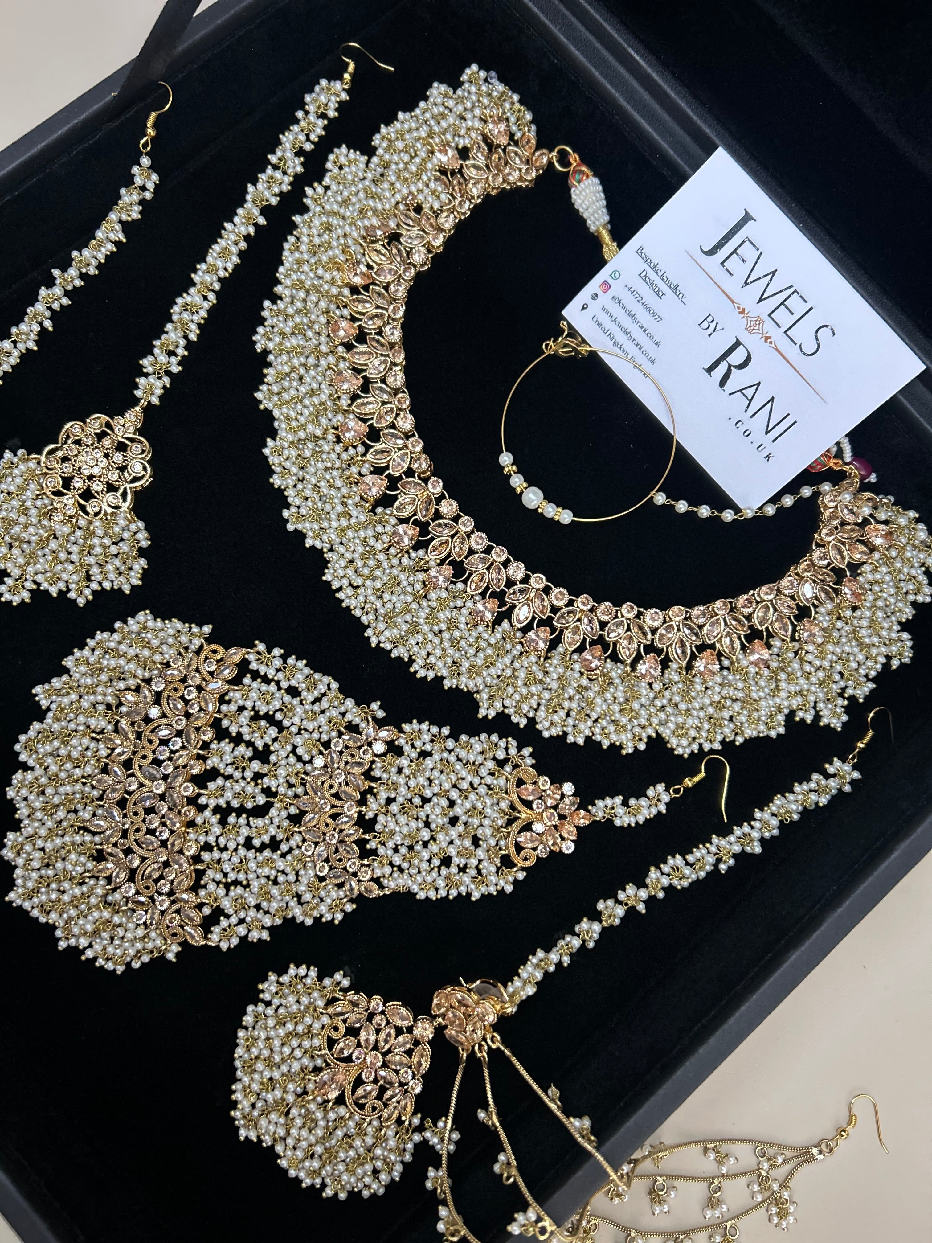 Pearly White & Gold Bridal Jewellery Set Style 429