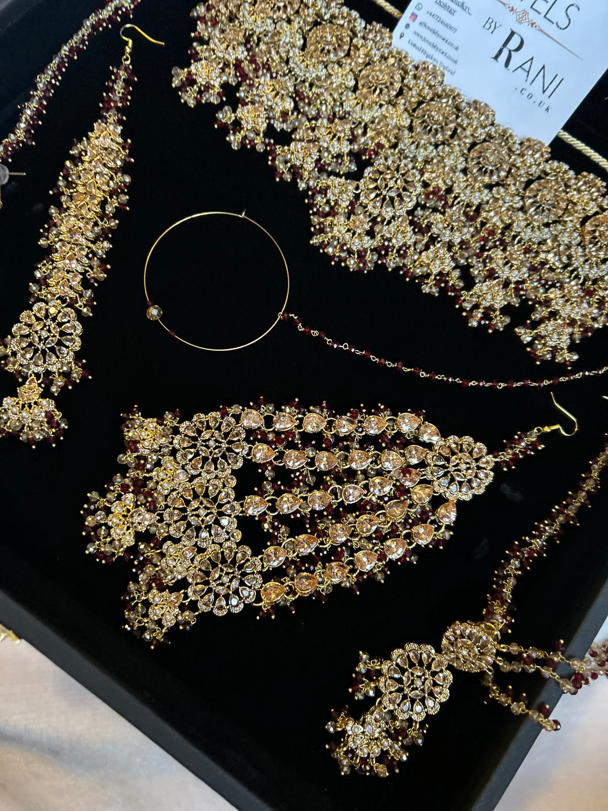 22crt Gold Plated  - Trending Maroon and Gold Choker Bridal Set Style 3862