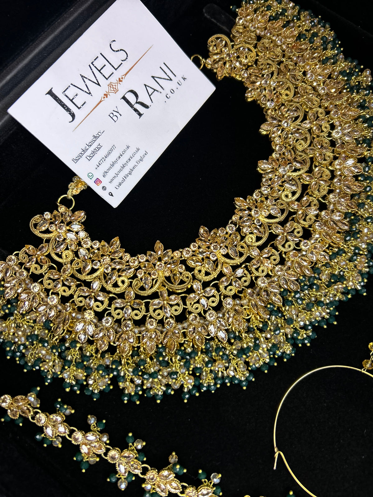 22crt Gold Plated  - Green and Gold Bridal Set Style 4381