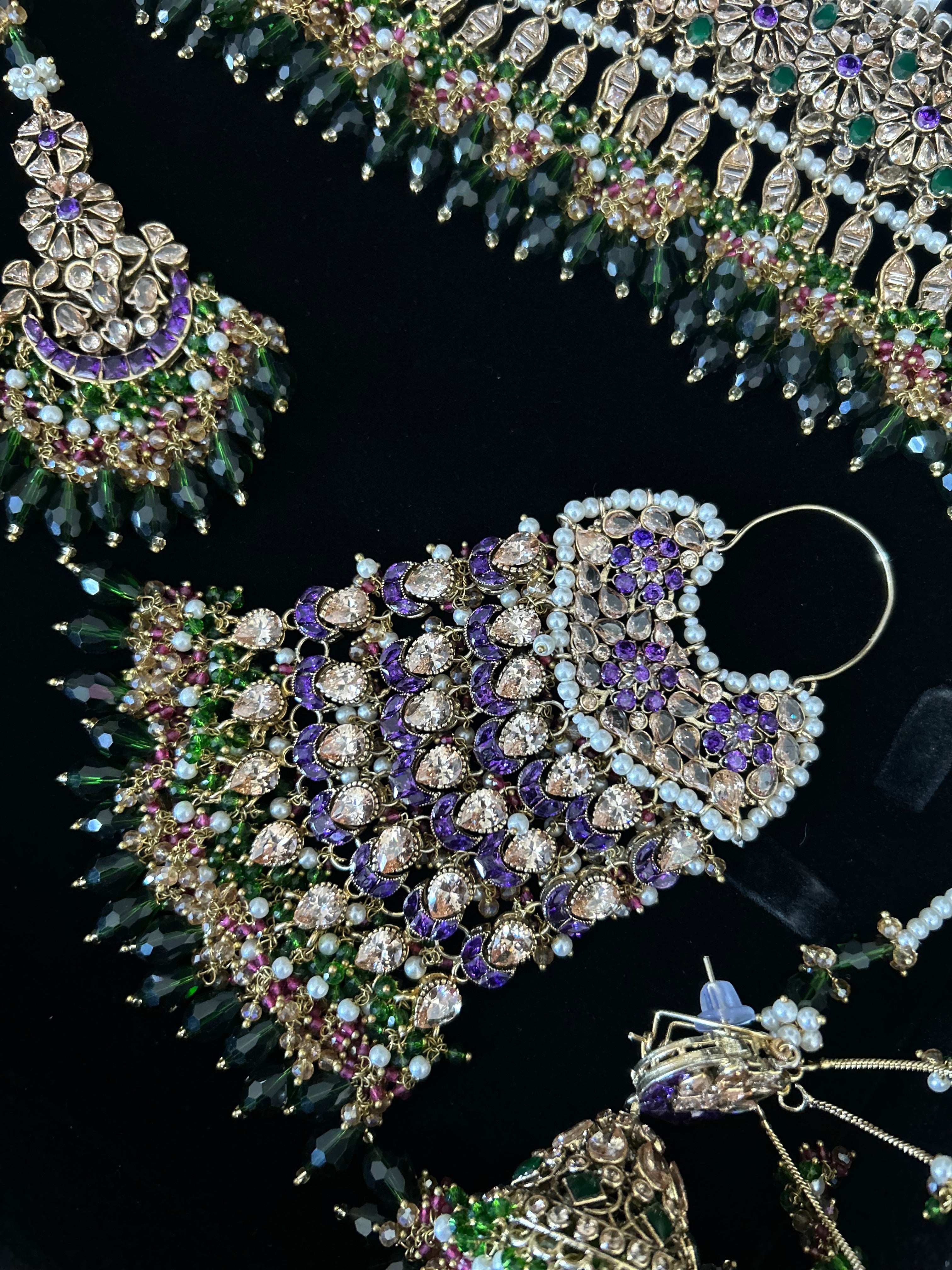 Pre Order 6 Weeks - 22crt Gold Plated- Purple and Green Mehndi Choker Set