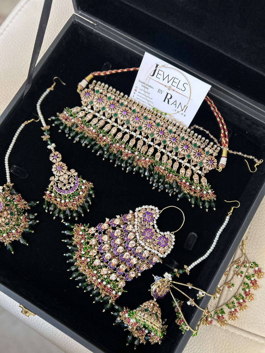 Pre Order 6 Weeks - 22crt Gold Plated- Purple and Green Mehndi Choker Set