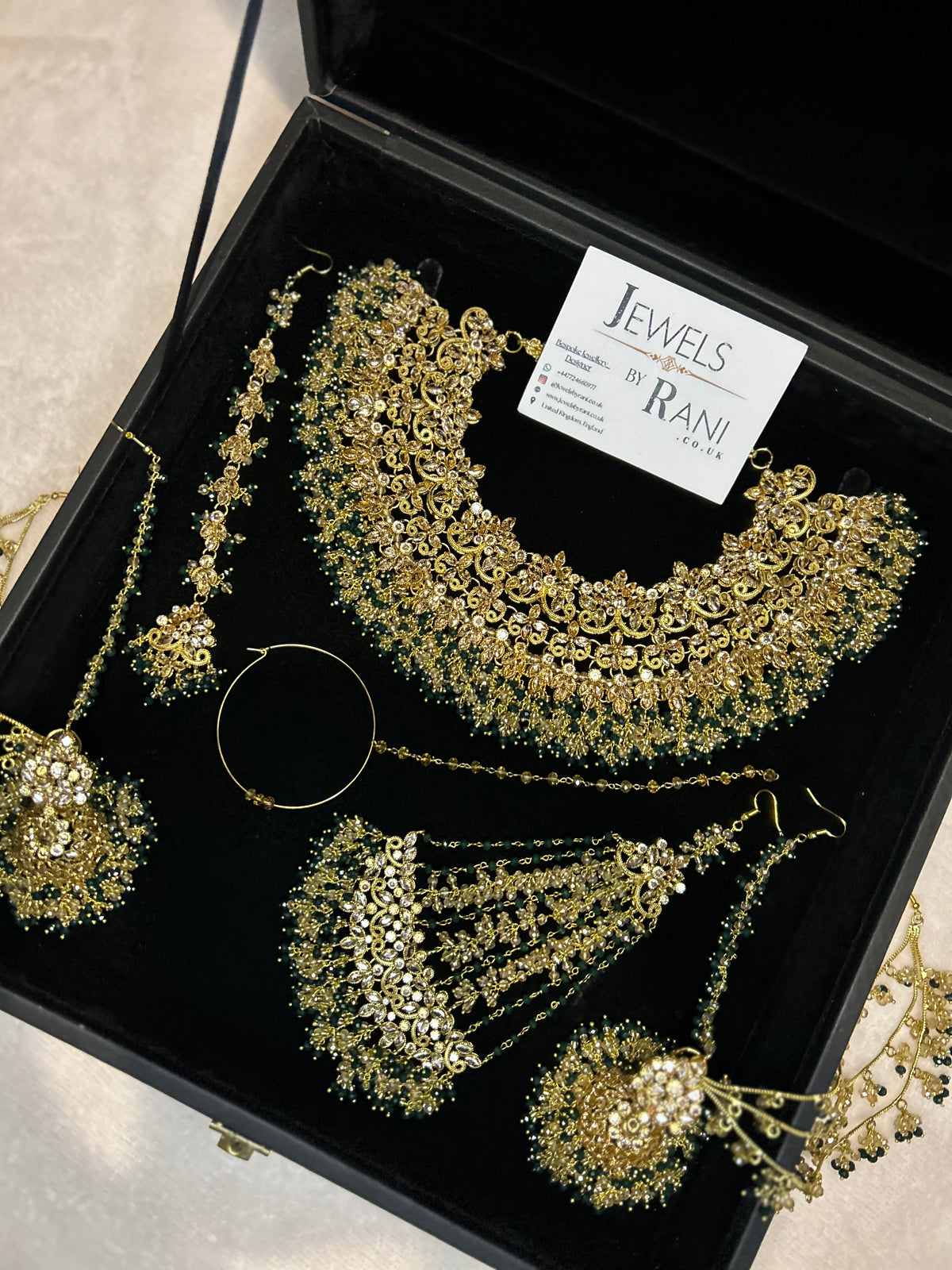 22crt Gold Plated  - Green and Gold Bridal Set Style 4381