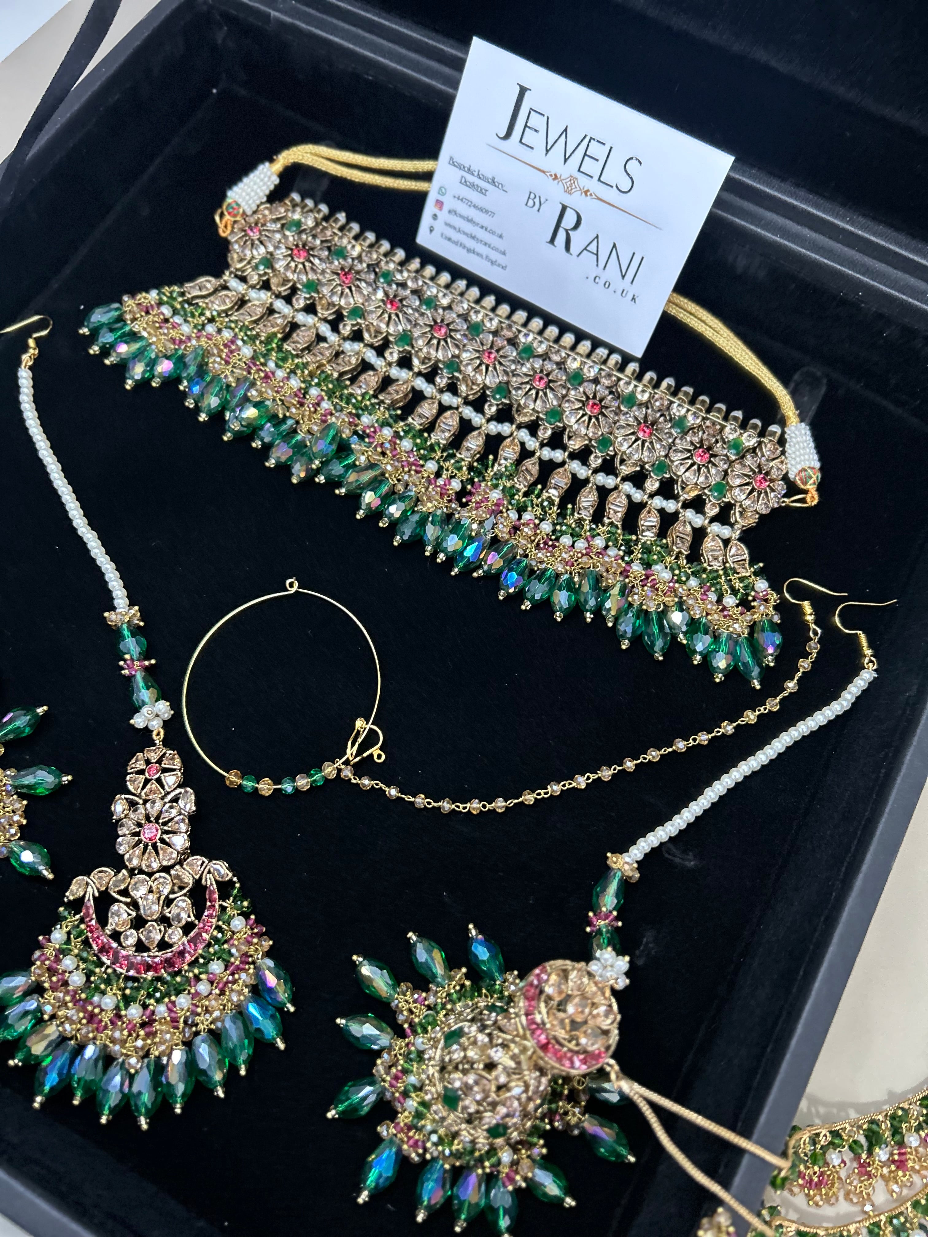 PRE ORDER: 6 Week Making time- Gorgeous Green Mehndi Choker Bridal Jewellery Set - no jhumar