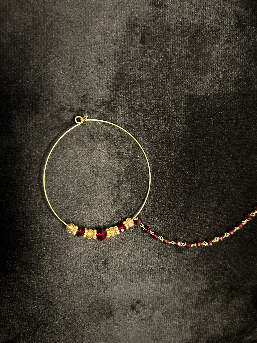 Beautiful Maroon and Gold Bridal Nose Ring Nathli Nose Hoop | Design 11