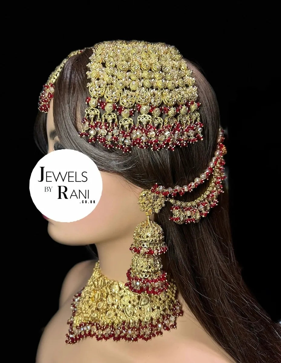 PRE ORDER 6 Weeks - Deep Red & Gold Necklace Set - 24crt Gold Plated - Jewelsbyrani