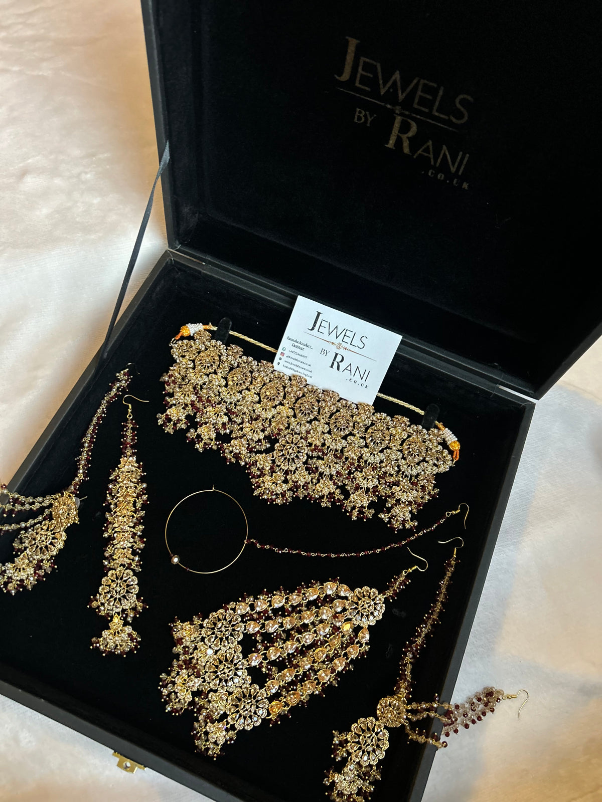 22crt Gold Plated  - Trending Maroon and Gold Choker Bridal Set Style 3862