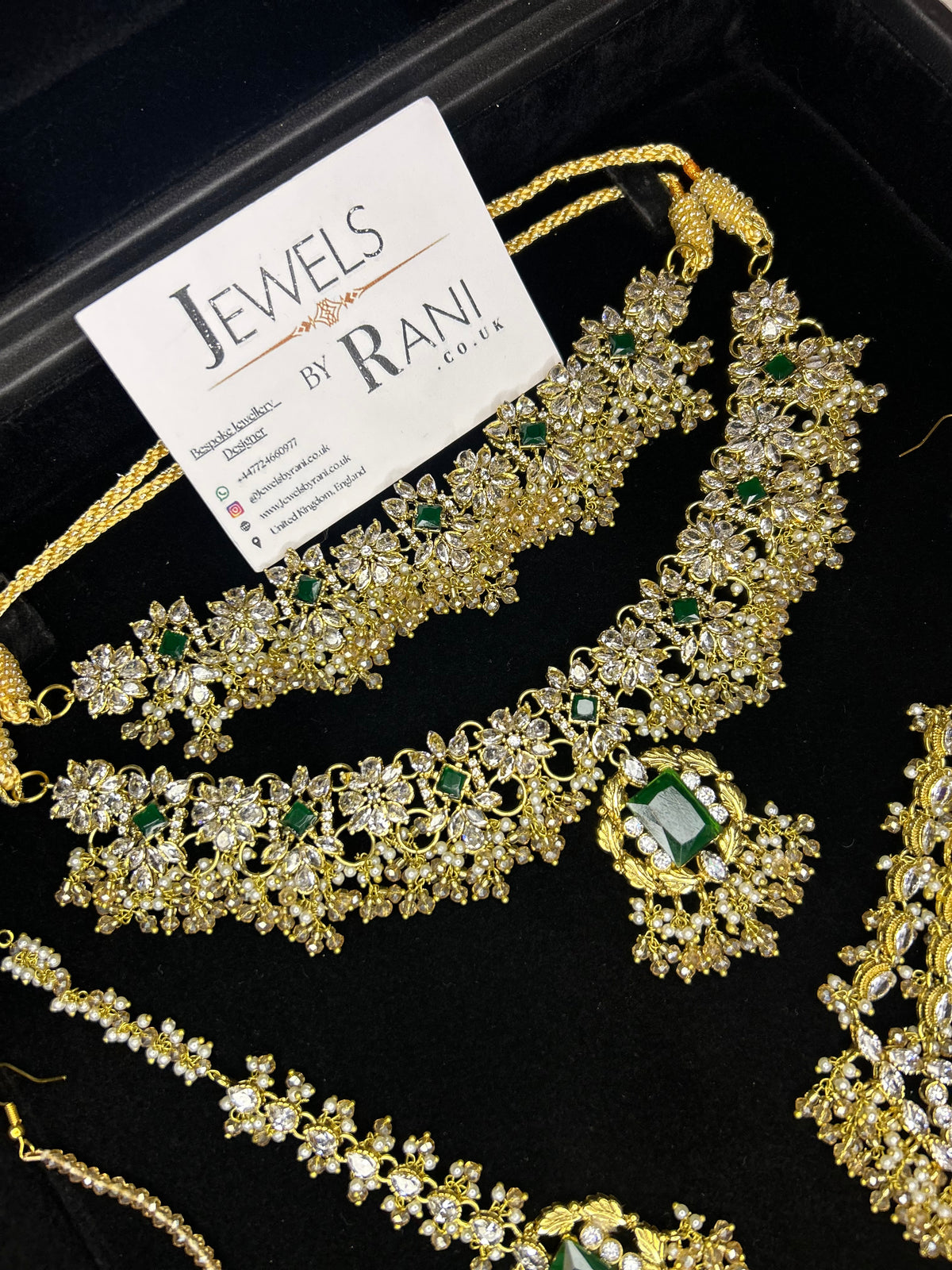 Beautiful Gold,White and Green 22crt Gold Plated Bridal Jewellery Set | Perfect for any occasion -Style 42186