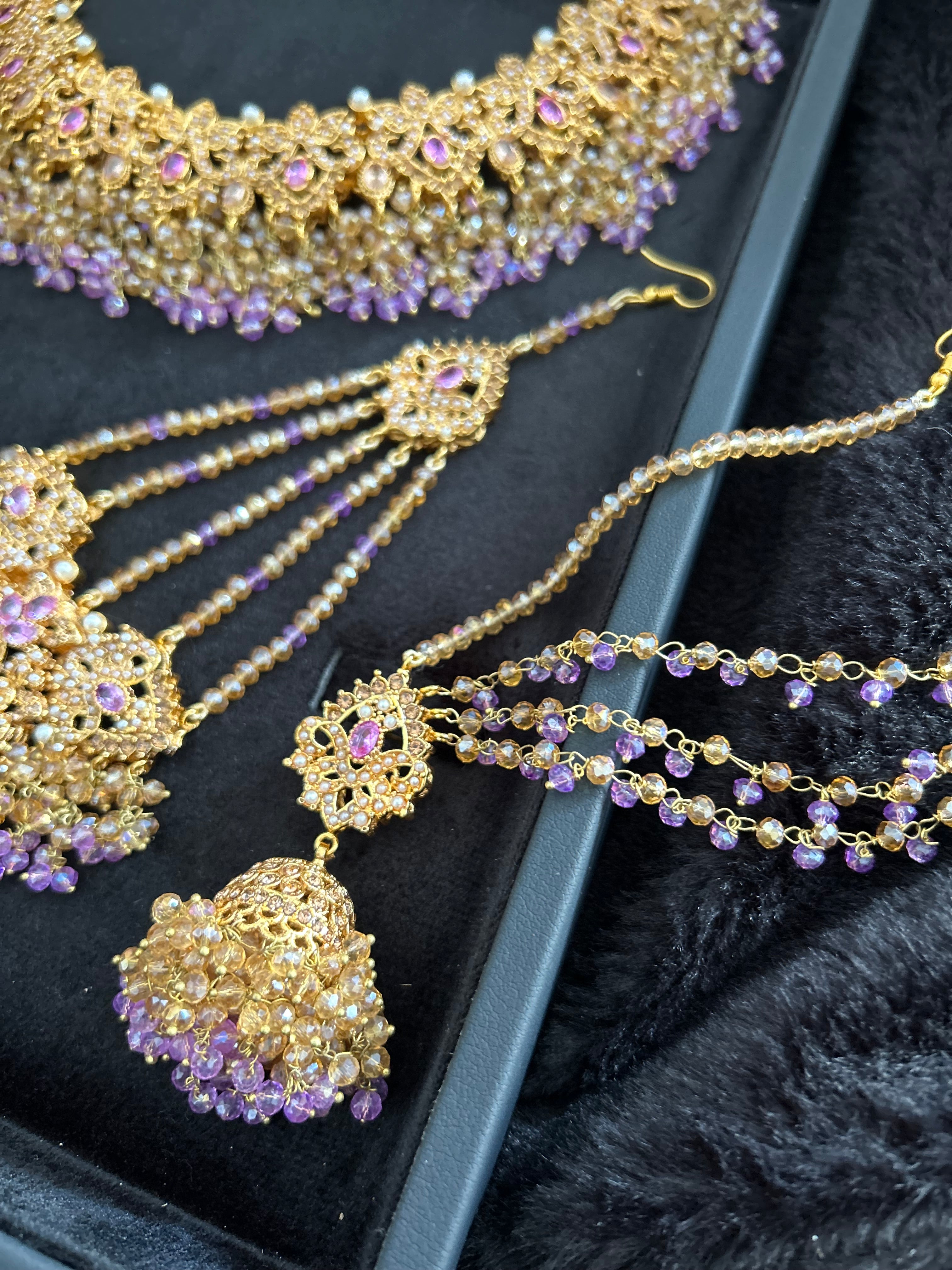 Lilac and Gold Jewellery Set with beautiful small Jhumkies