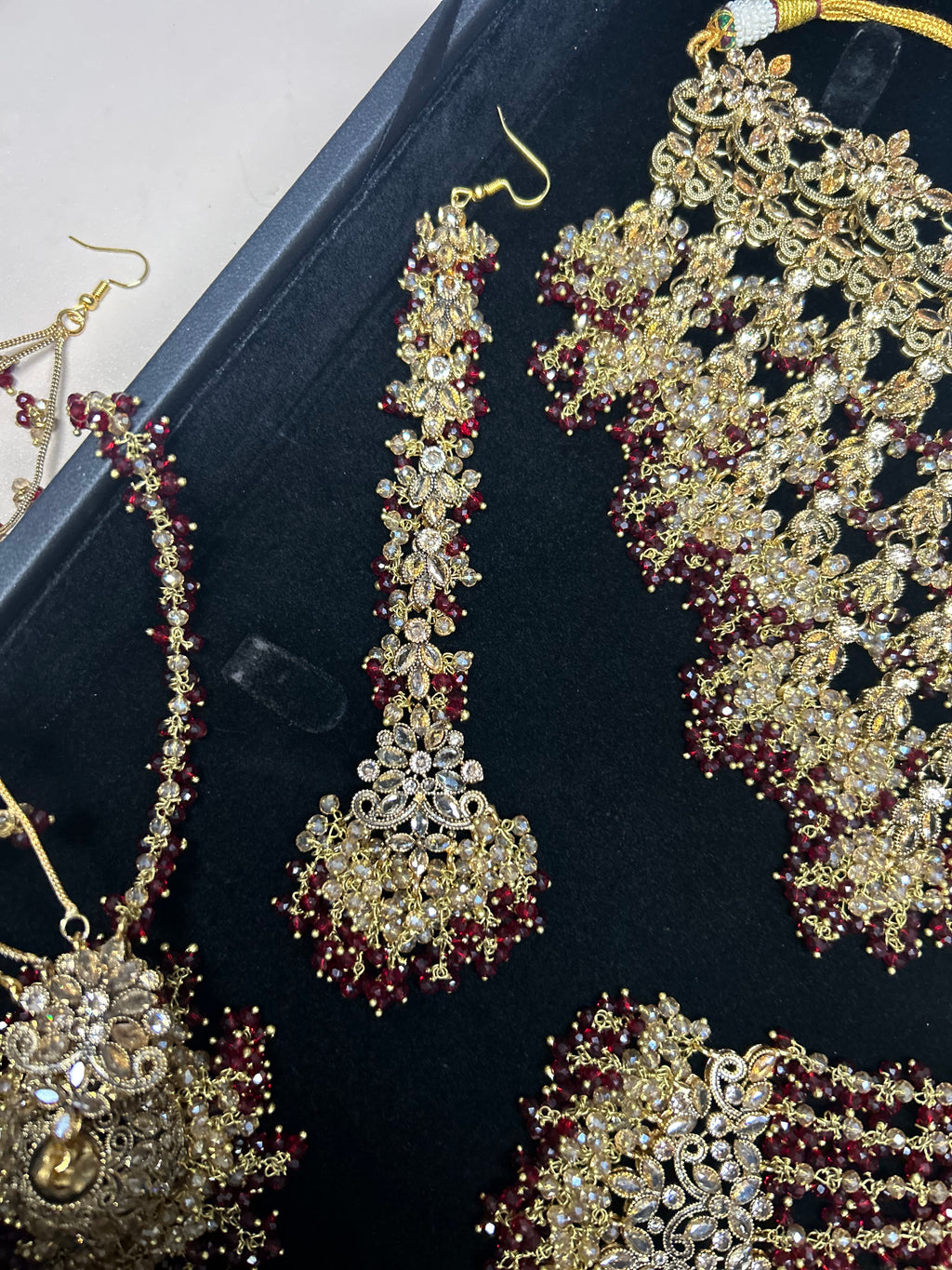 Style 2 - Maroon and Gold Dangle Bridal Jewellery Set