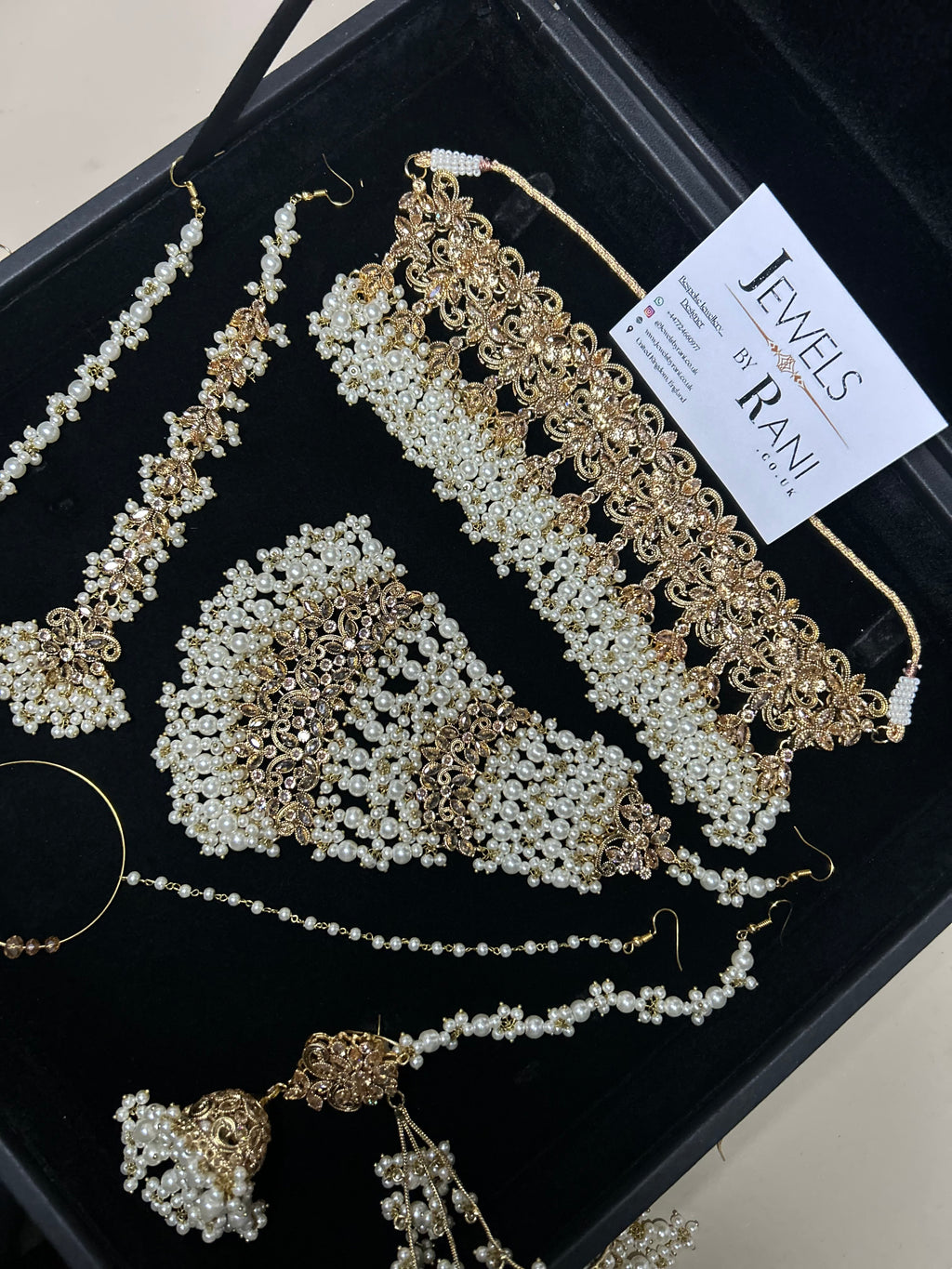 Pearly White & Gold Bridal Choker Jewellery Set Style 480