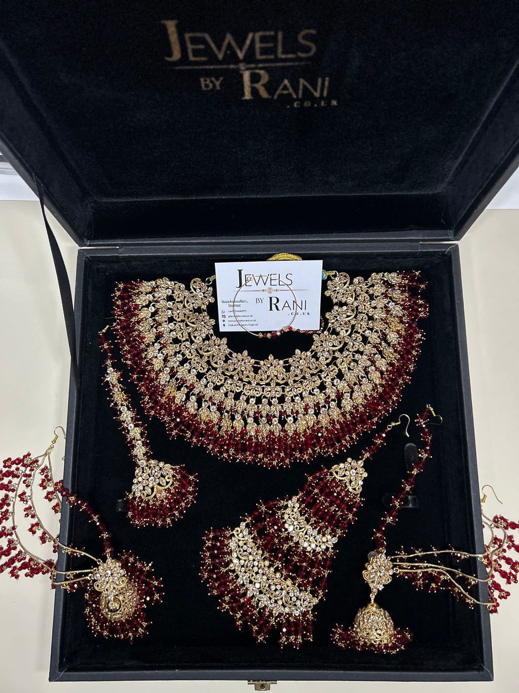 Stunning, Pakistani Trending Deep Red Full Bridal Jewellery Set/ Style 87 Large Necklace