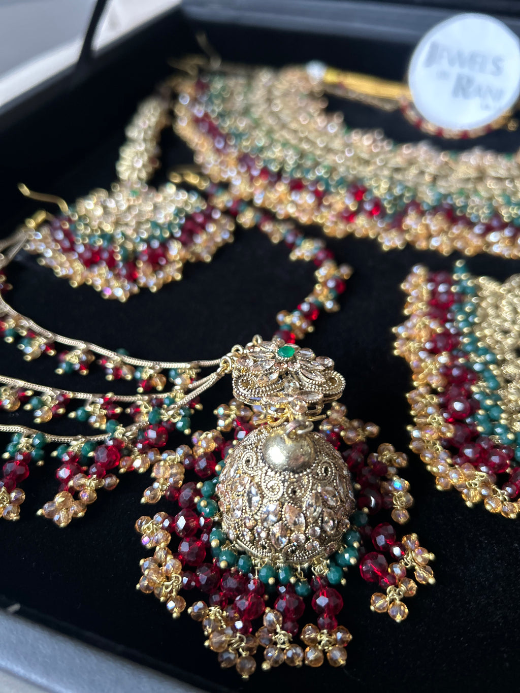 Pre order 6 Weeks - Stunning Detailed Green and Maroon Bridal Jewellery Set - Jewelsbyrani