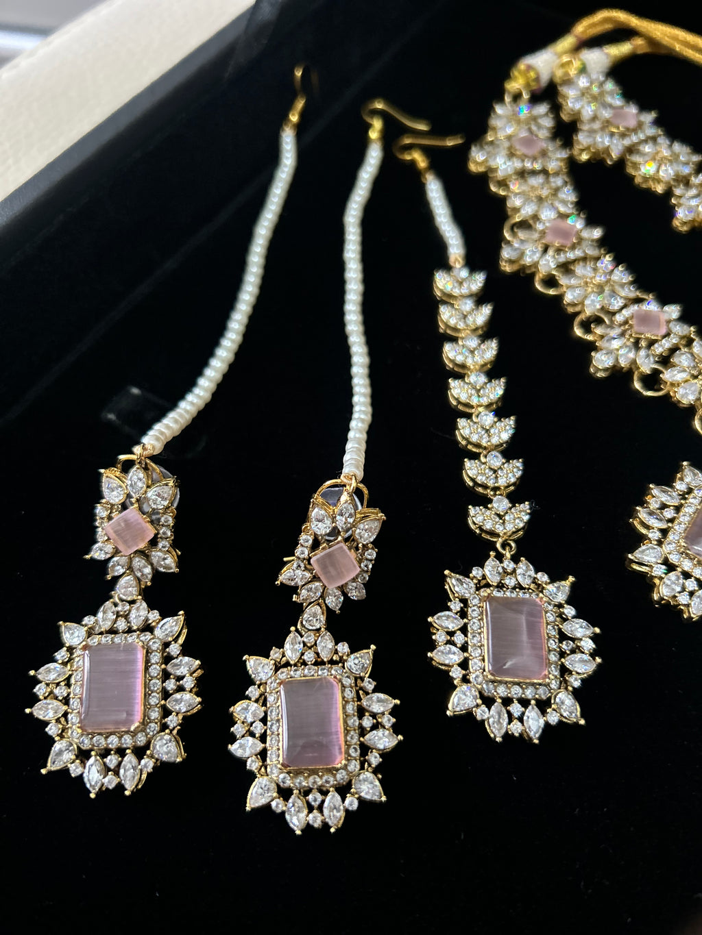 Beautiful Pink Stoned Bridal Jewellery Set Gold Plated