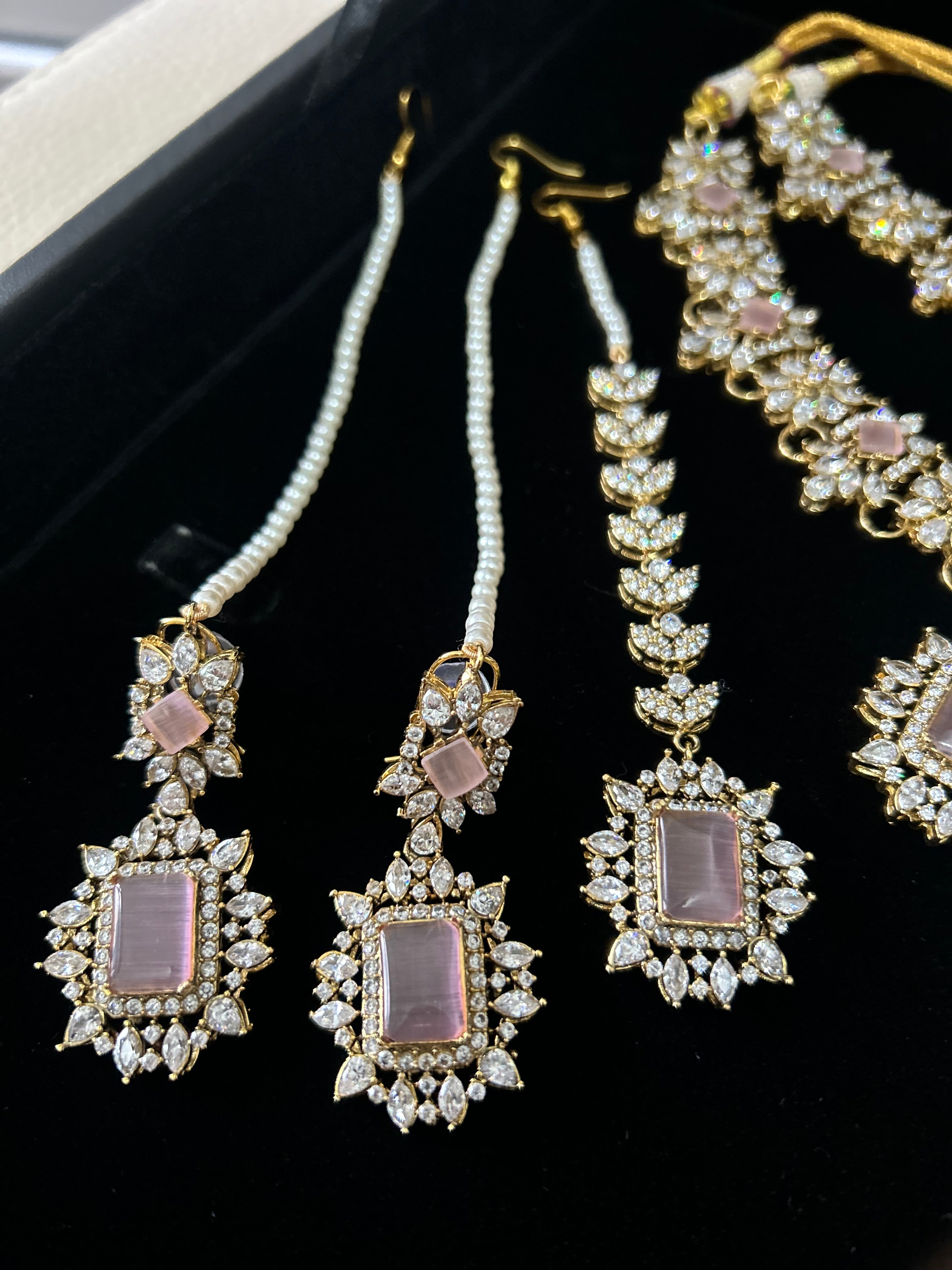 Beautiful Pink Stoned Bridal Jewellery Set Gold Plated