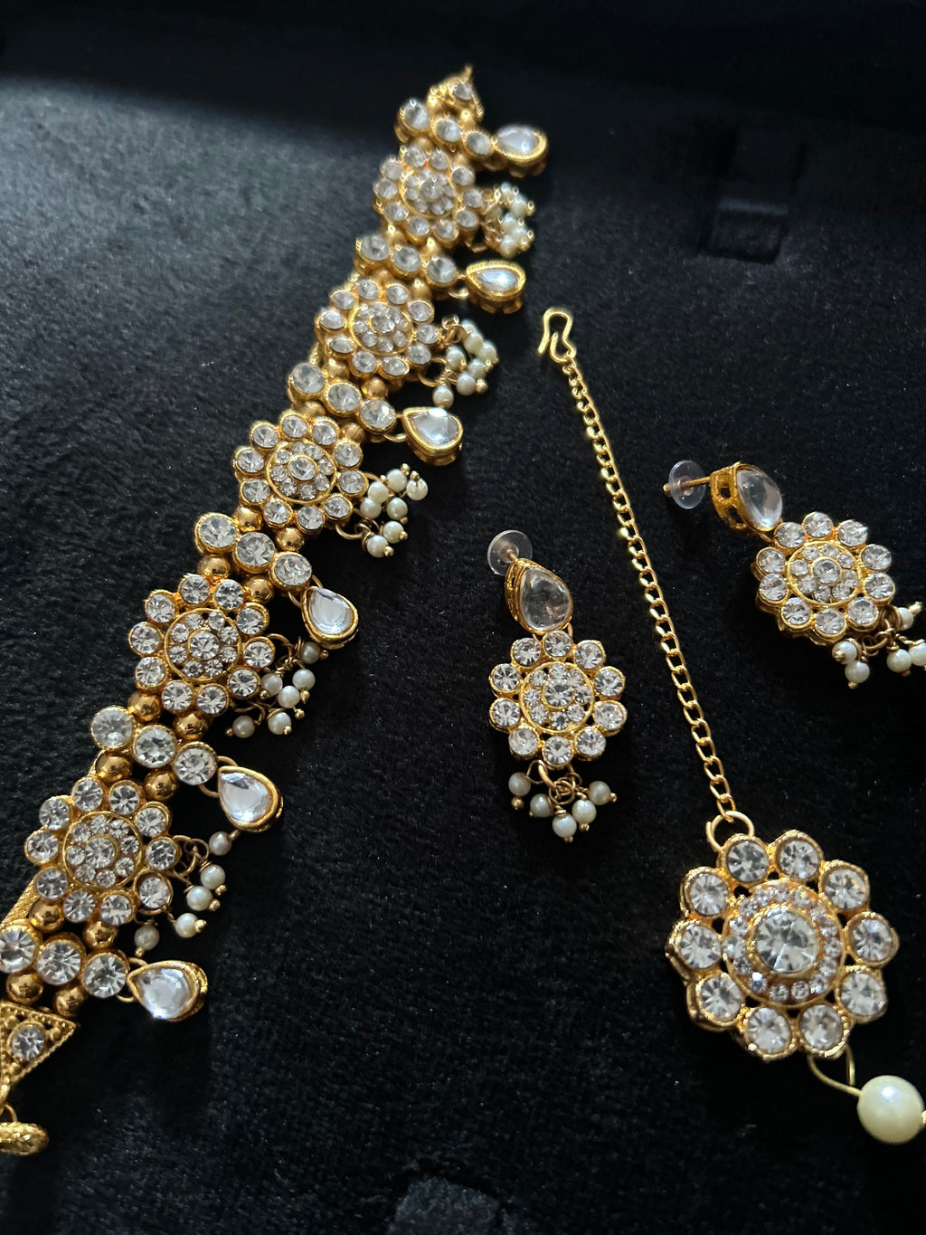 Beautiful Light Weight Silver and White Choker with Earrings and Tikka