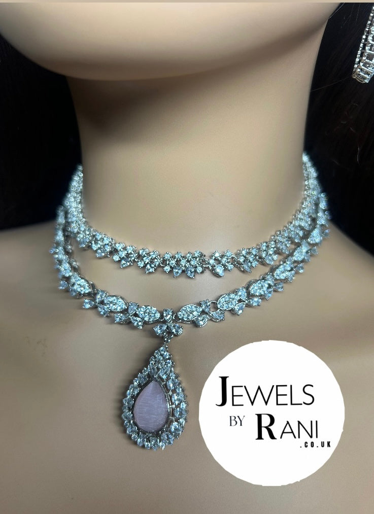 Elegant Pink and Silver Statement Set